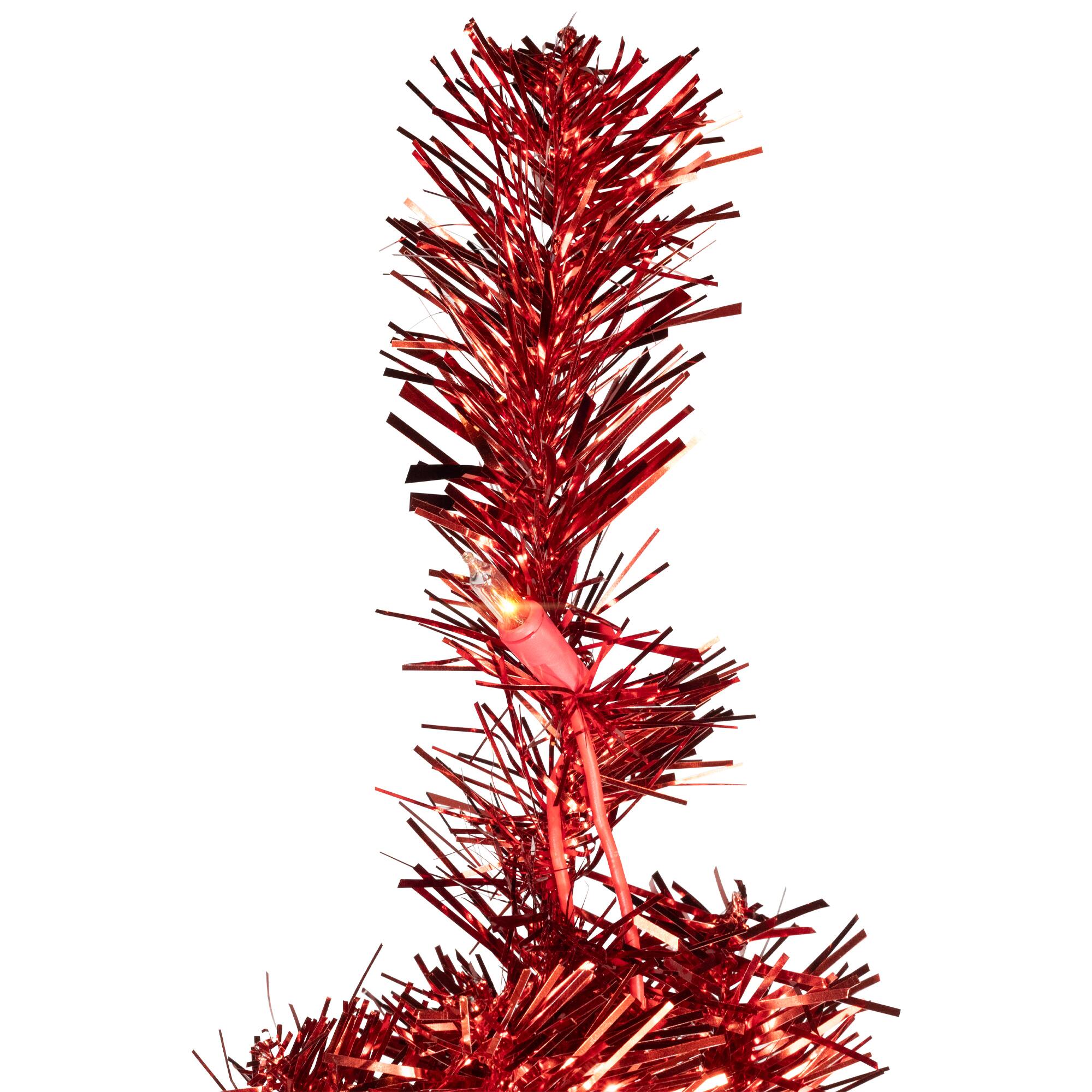 7ft. Pre-Lit Red Artificial Tinsel Christmas Tree, Clear Lights