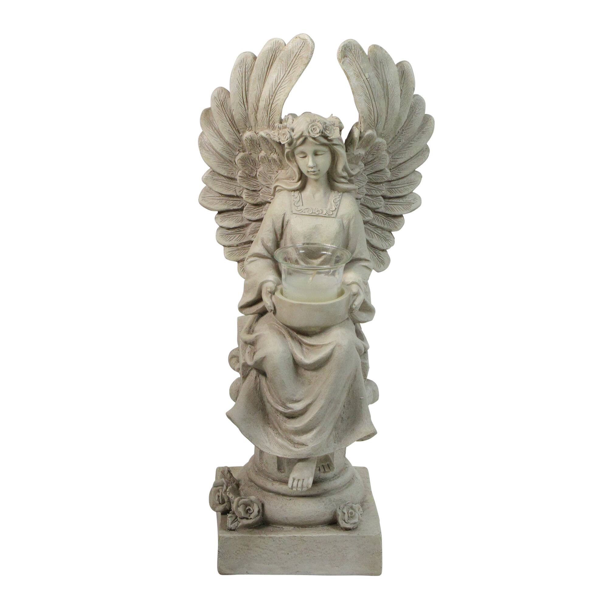 17&#x22; Peaceful Angel Sitting on a Pedestal Candle Holder Statue