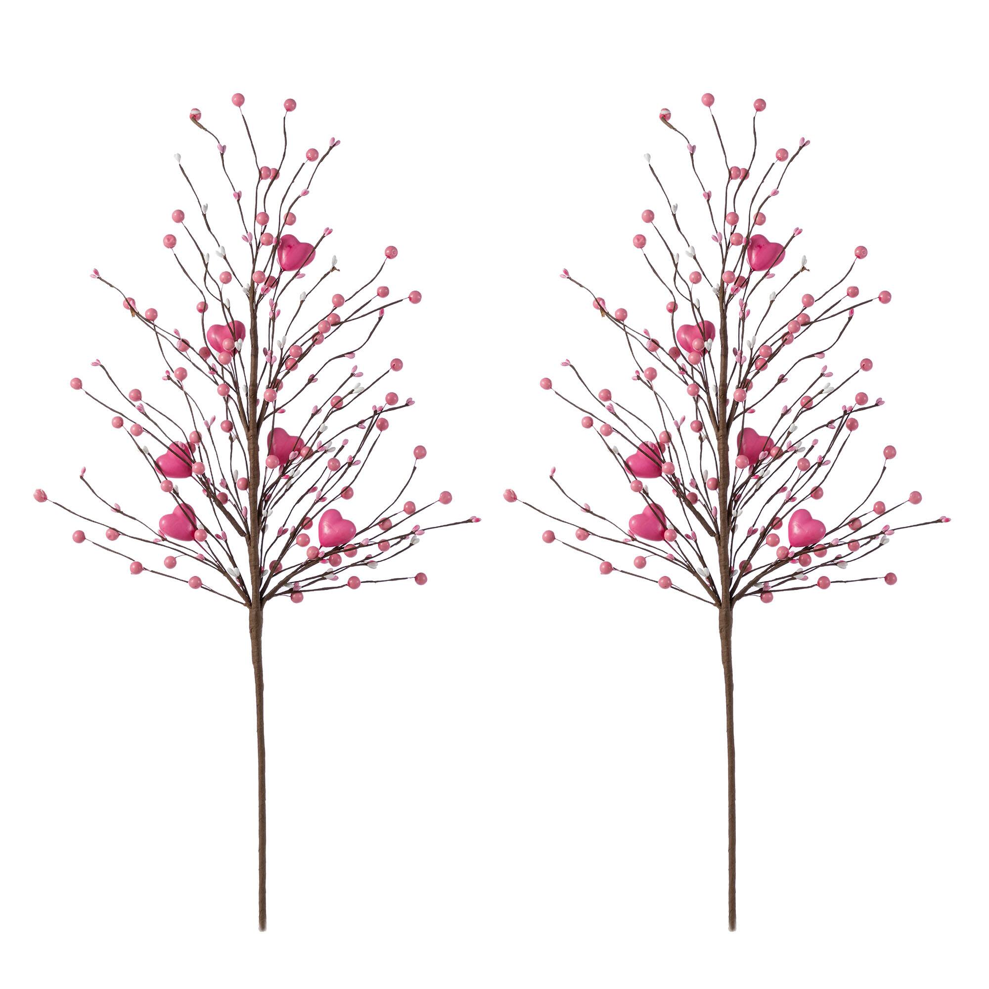 Glitzhome® 28" Valentine's Pink Berry & Heart Picks Set