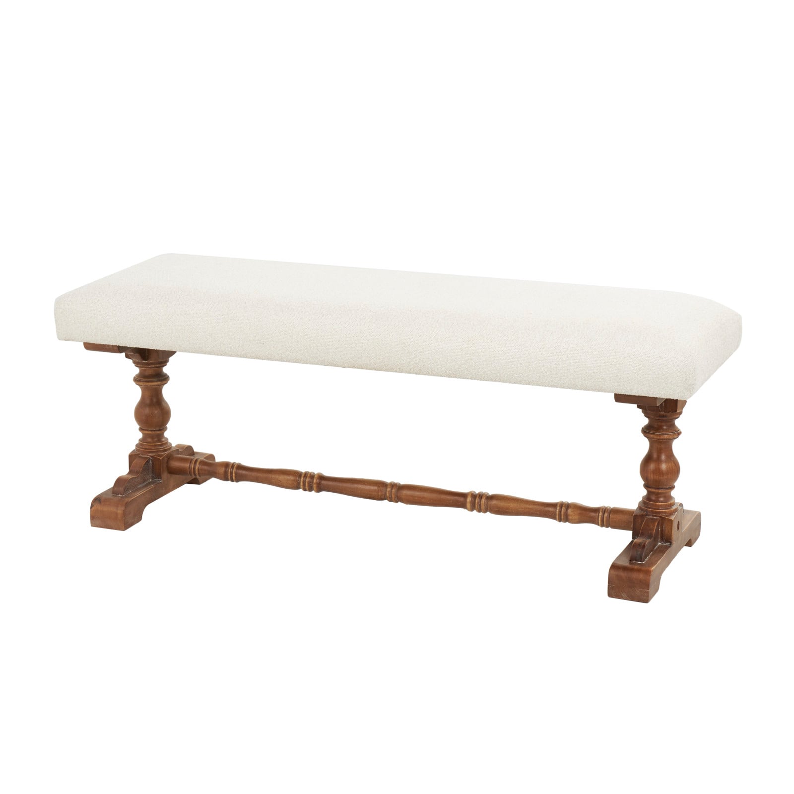 Cream Fabric Bench with Brown Turned Legs