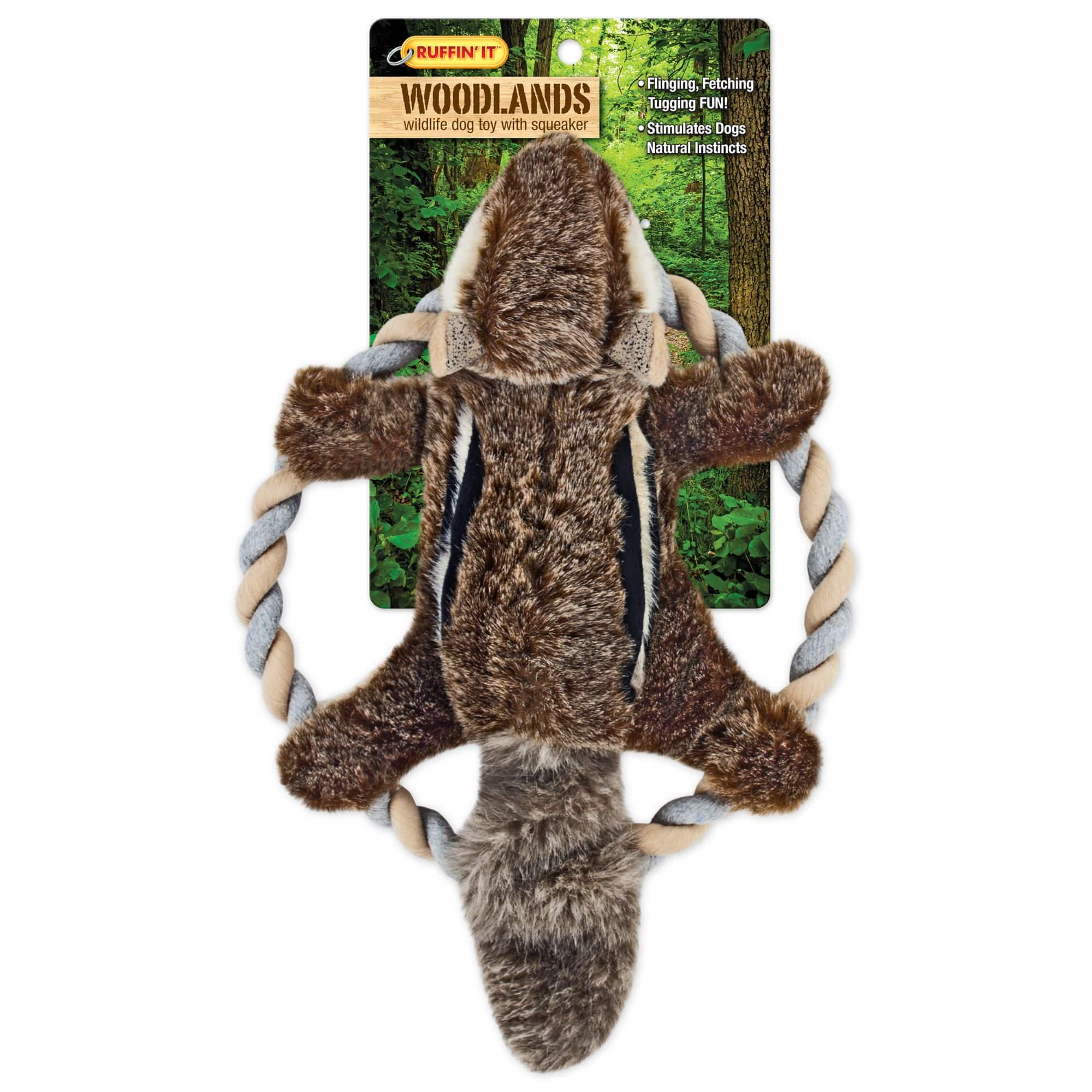 Ruffin&#x27; It&#x2122; Woodlands Chipmunk Plush Dog Toy with Rope Chew Ring