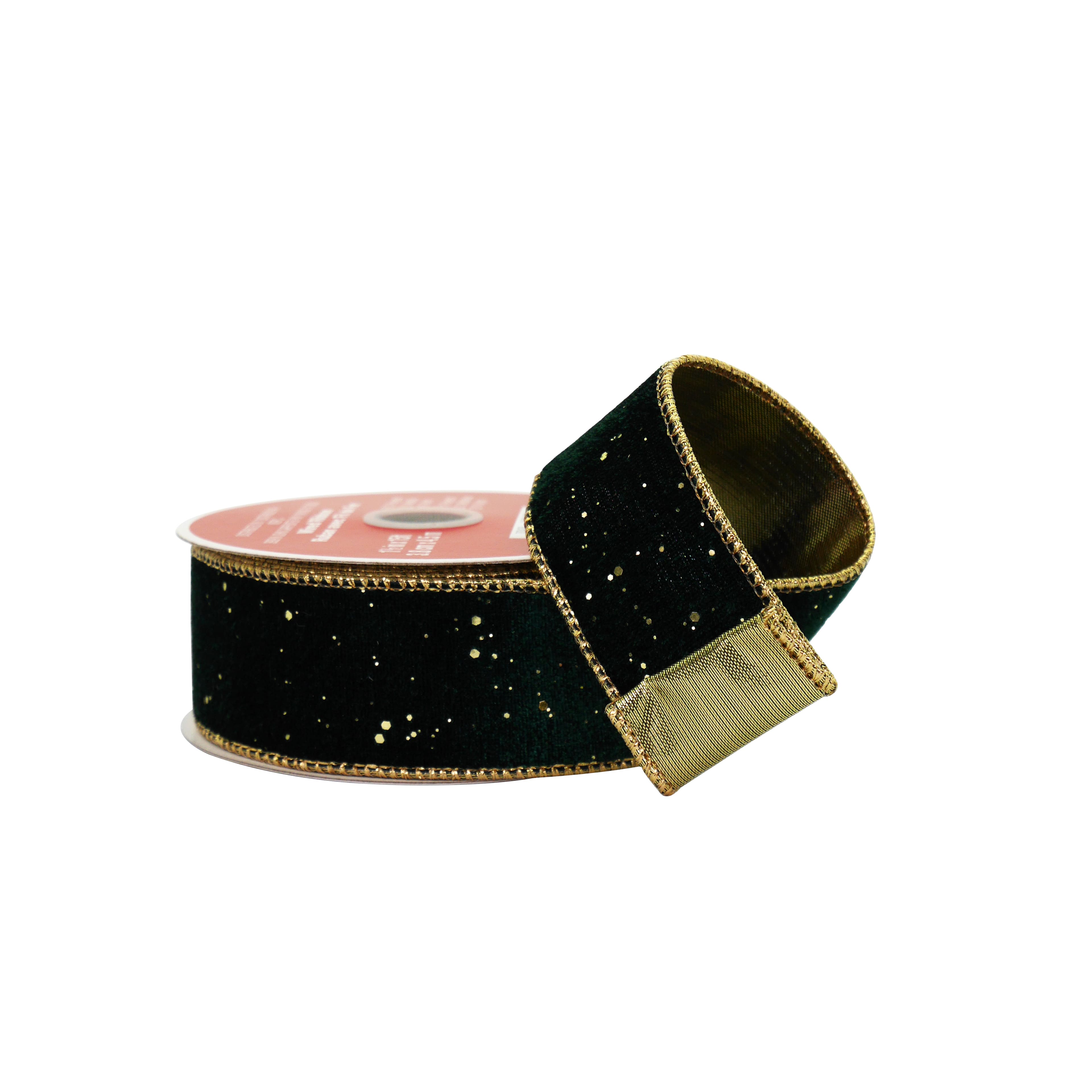 1.5&#x22; x 15ft. Green &#x26; Gold Wired Velvet Ribbon by Celebrate It&#xAE;