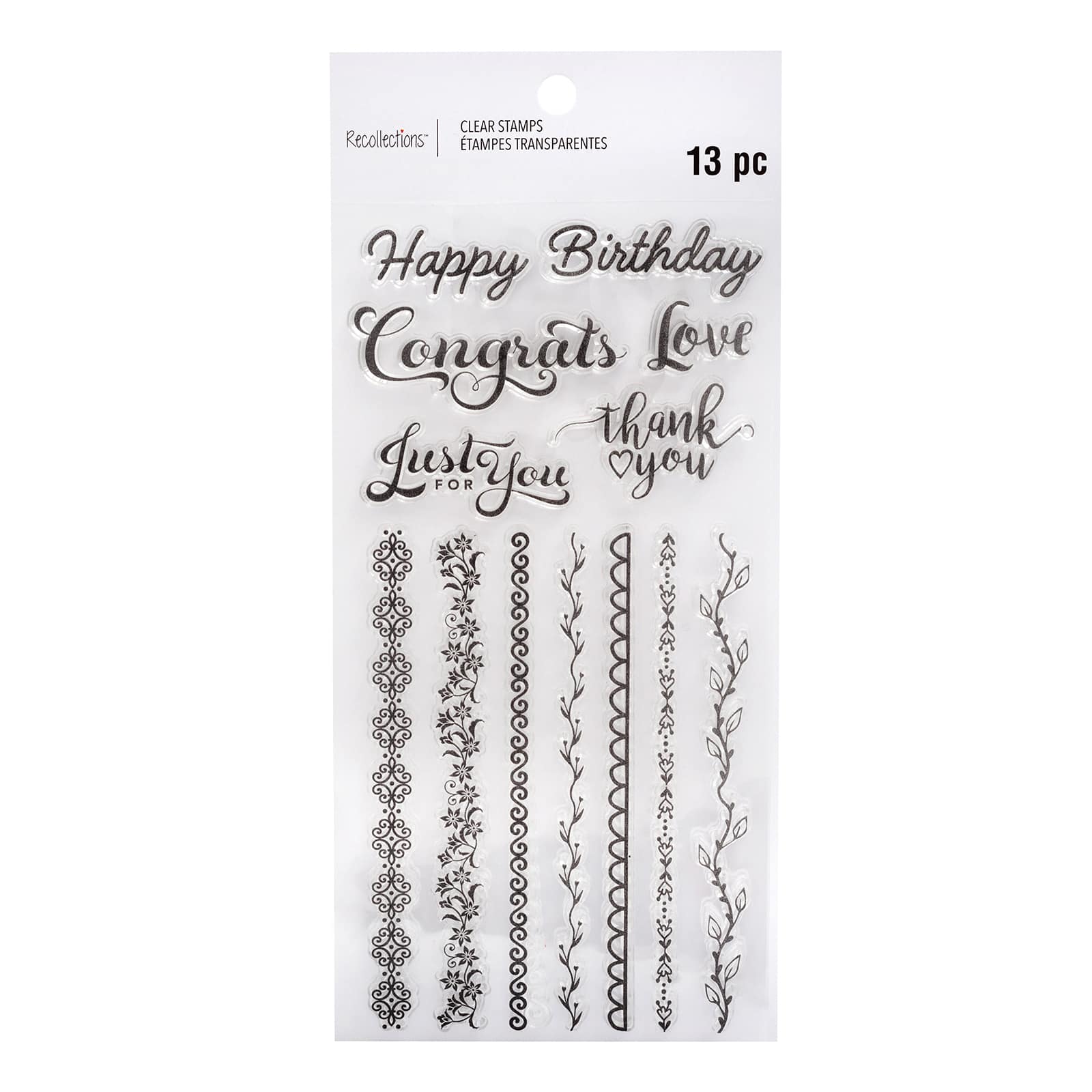 6 Pack: Sentiments &#x26; Borders Clear Stamps by Recollections&#x2122;
