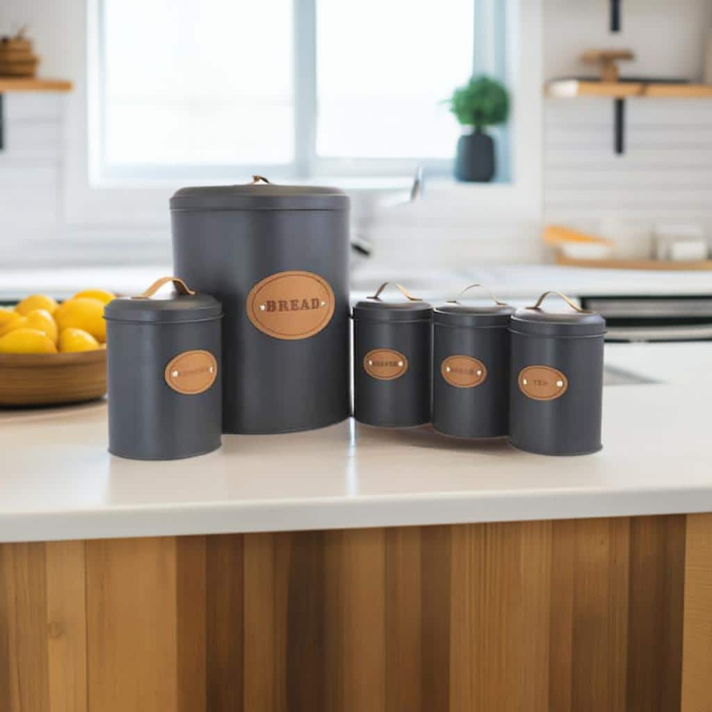 MegaChef Kitchen Food Storage &#x26; Organization Gray 5-Piece Canister Set