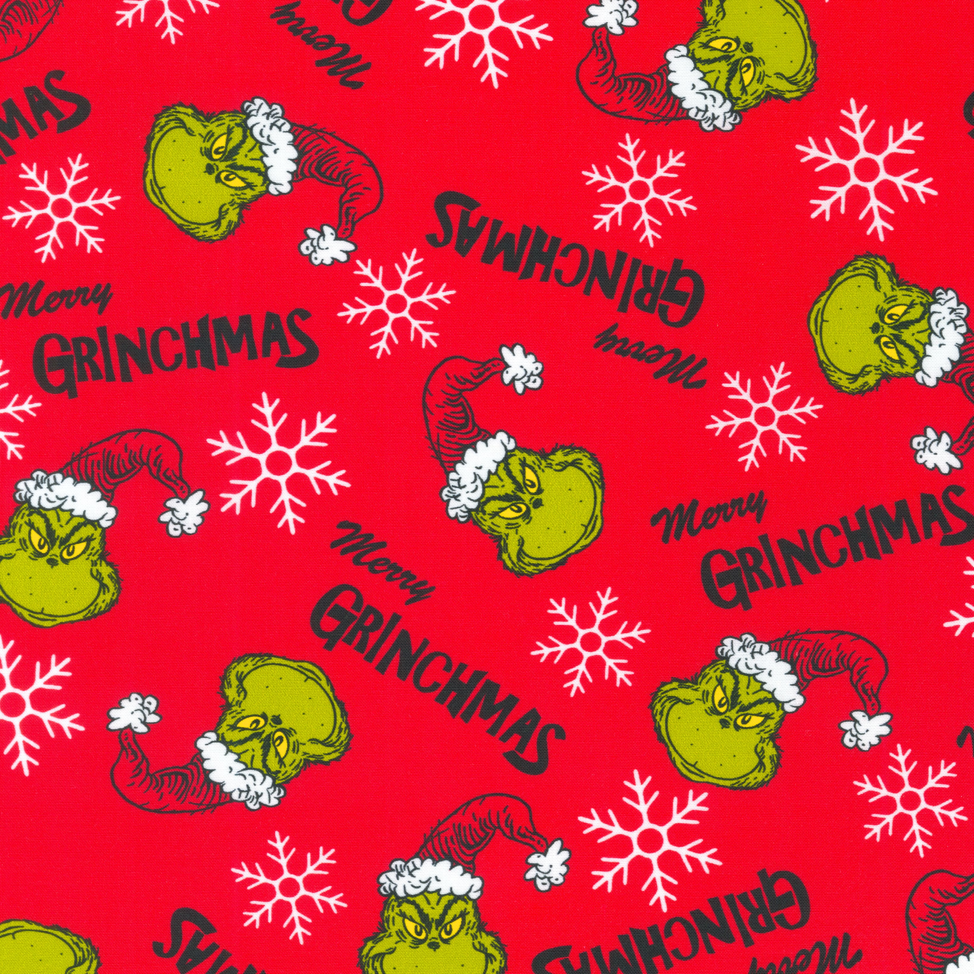 Dr. Seuss™ Merry Grinchmas on Red Cotton Fabric