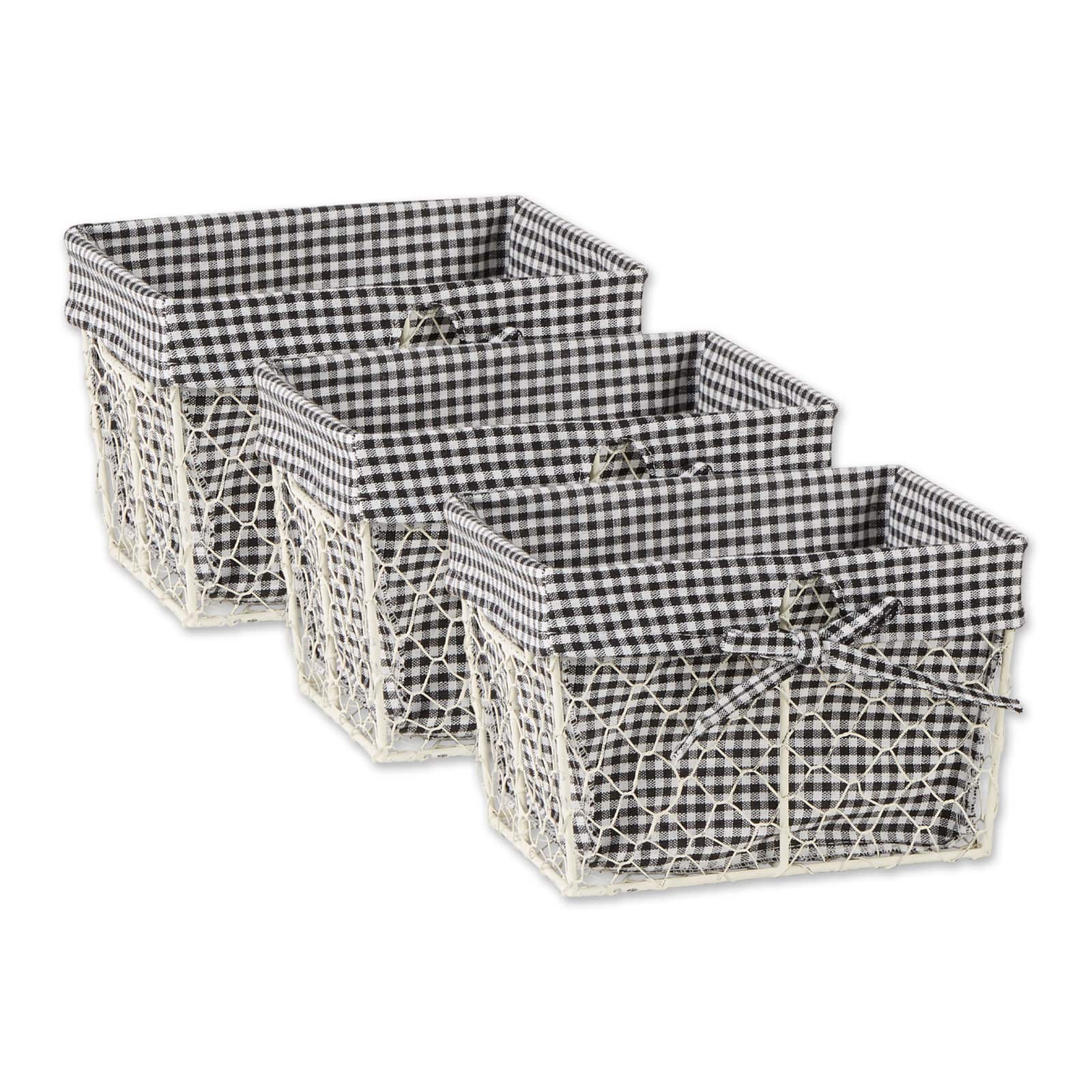 DII&#xAE; Small Antique White Chicken Wire Baskets with Black Gingham Liners, 3ct.