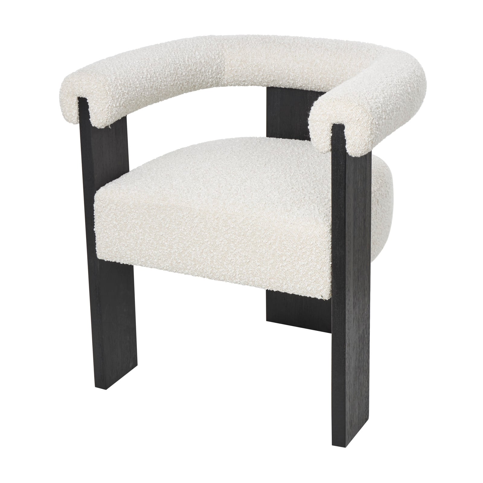White Curved Back Mid-Century Modern Round Accent Chair with Black Wood Frame