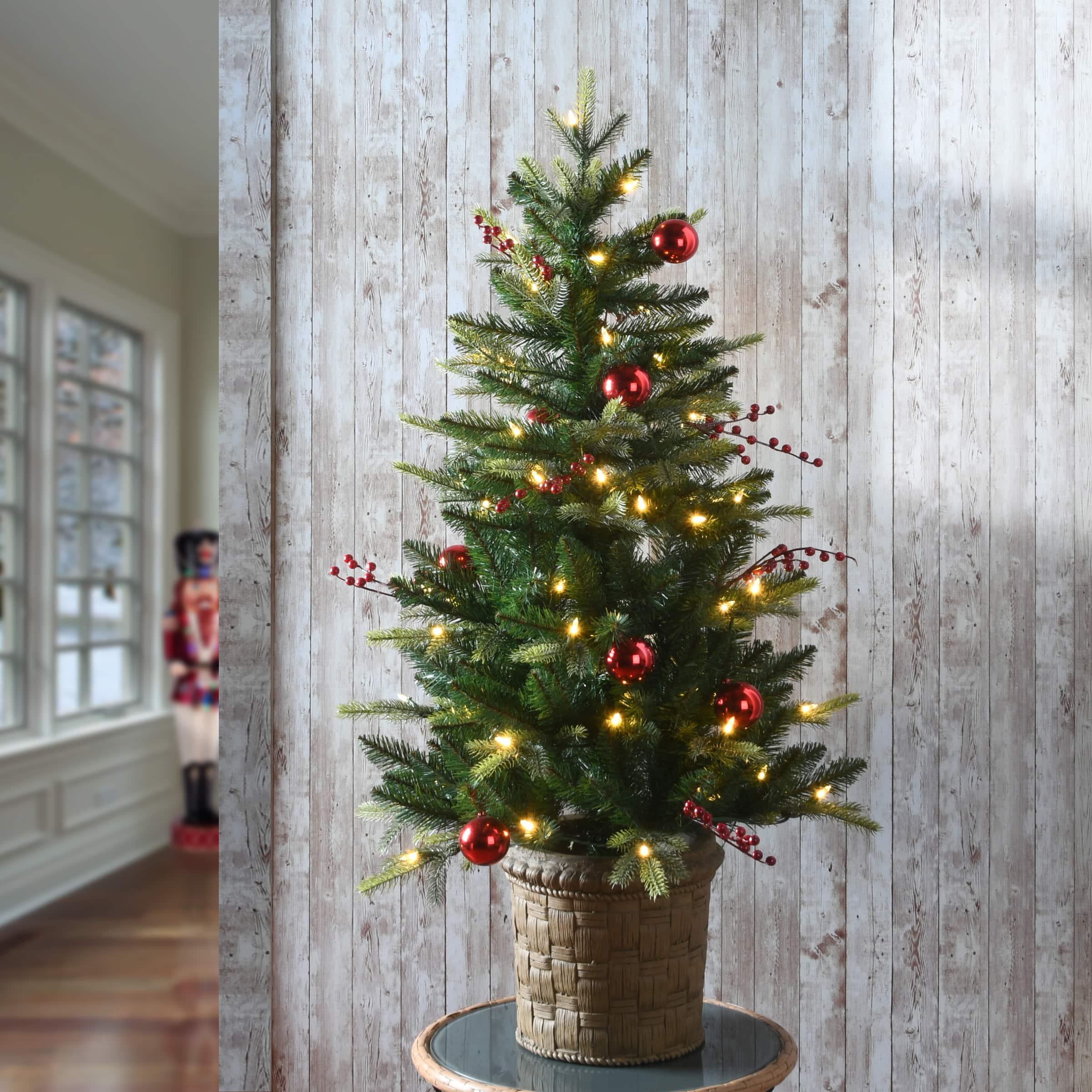 4ft. Pre-Lit &#x26; Pre-Decorated Scotch Creek Fir Entrance Artificial Christmas Tree, Warm White LED Lights