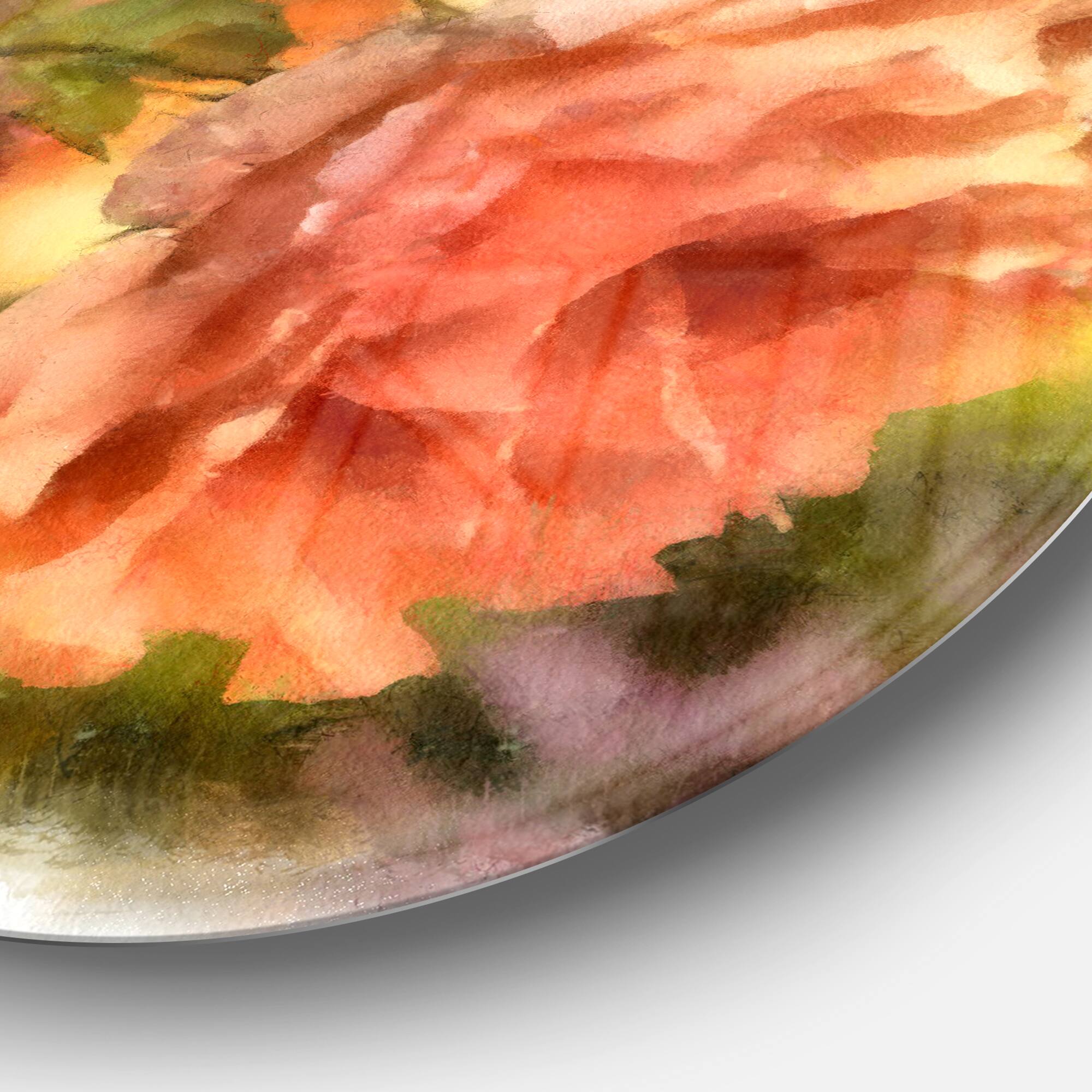 Designart - Full Bloom Orange Rose Watercolor' Floral Metal Round Wall Decor