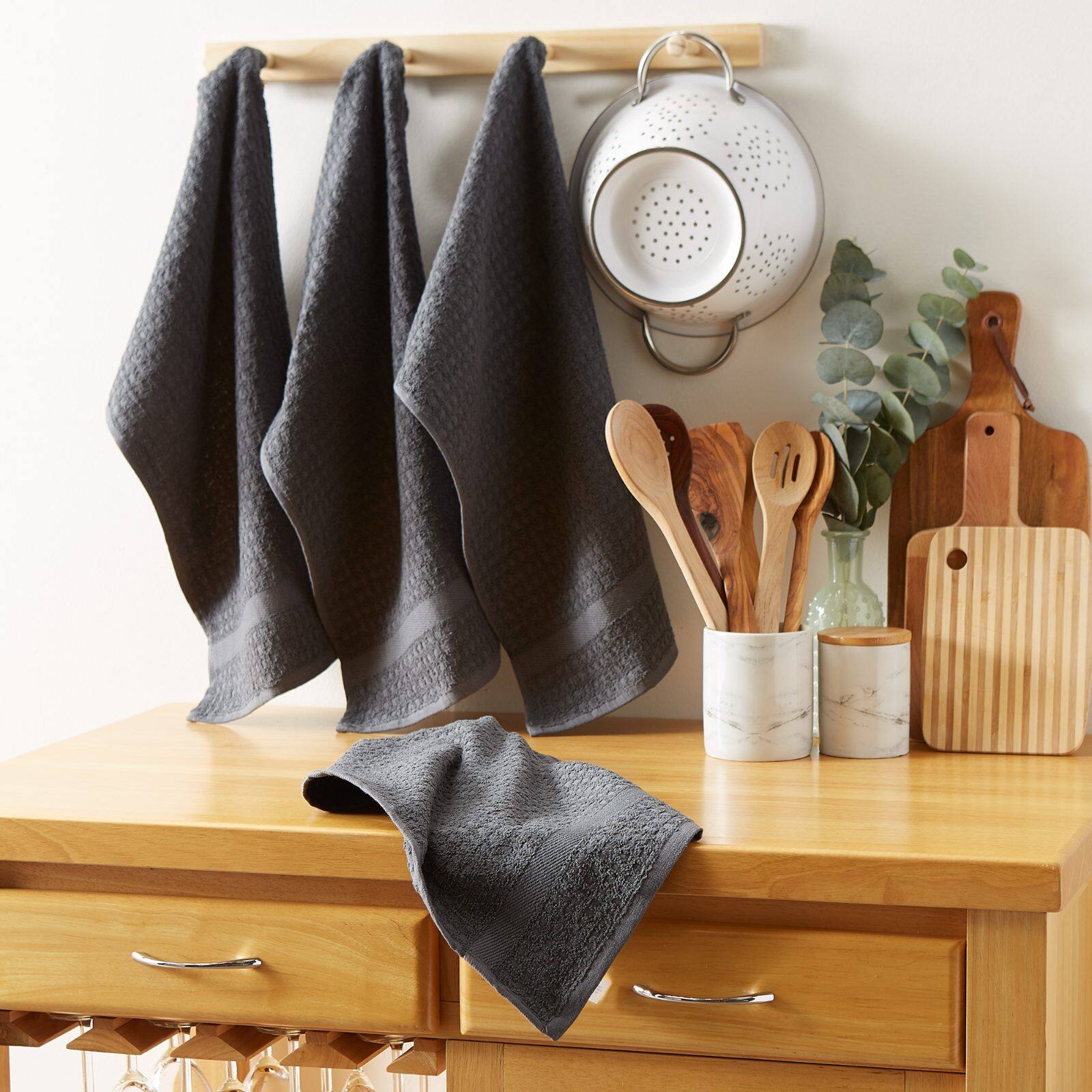DII® Solid Mineral Gray Waffle Terry Dishtowels, 4ct.