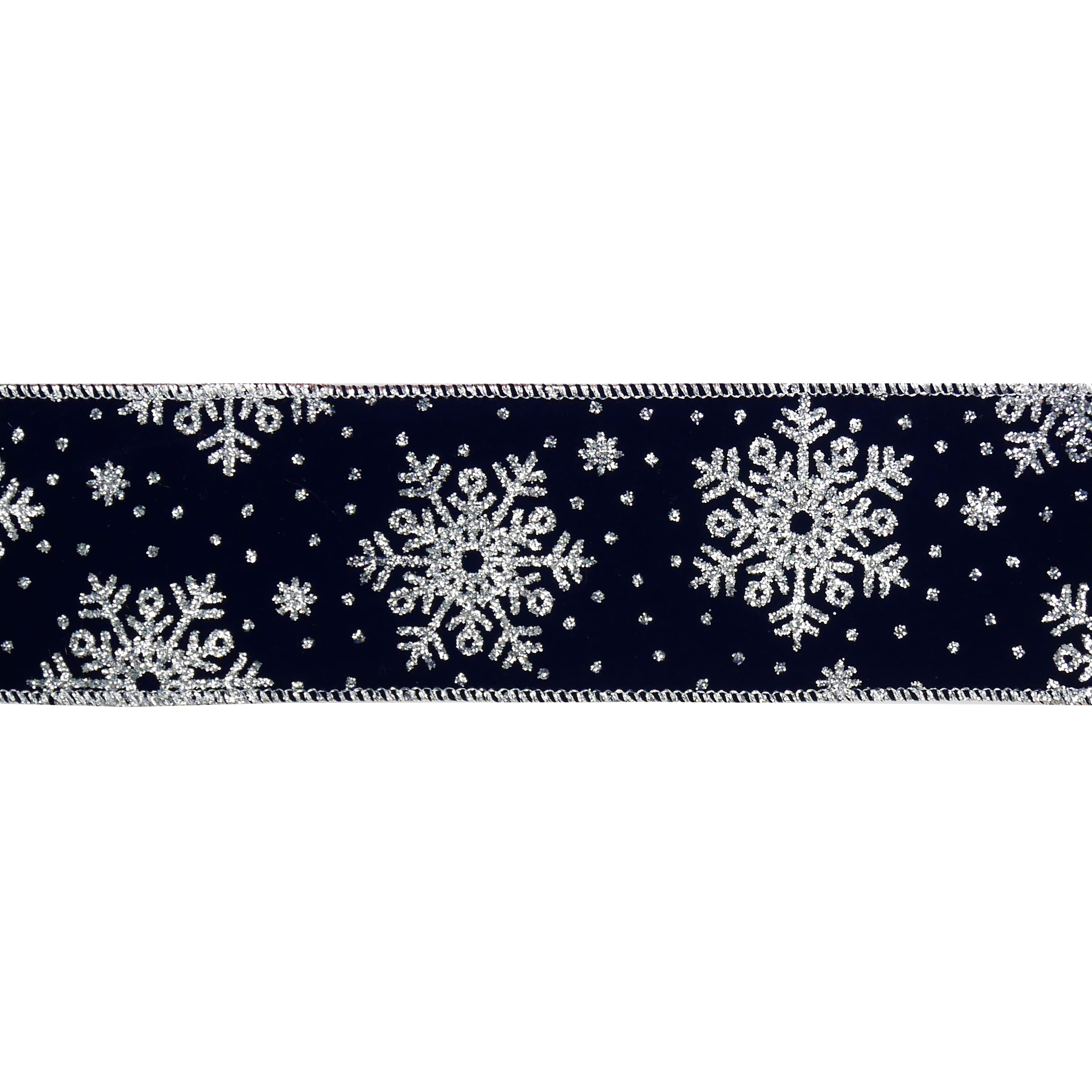 2.5" x 60ft. Navy & Silver Snowflake Wired Jumbo Ribbon by Celebrate It®