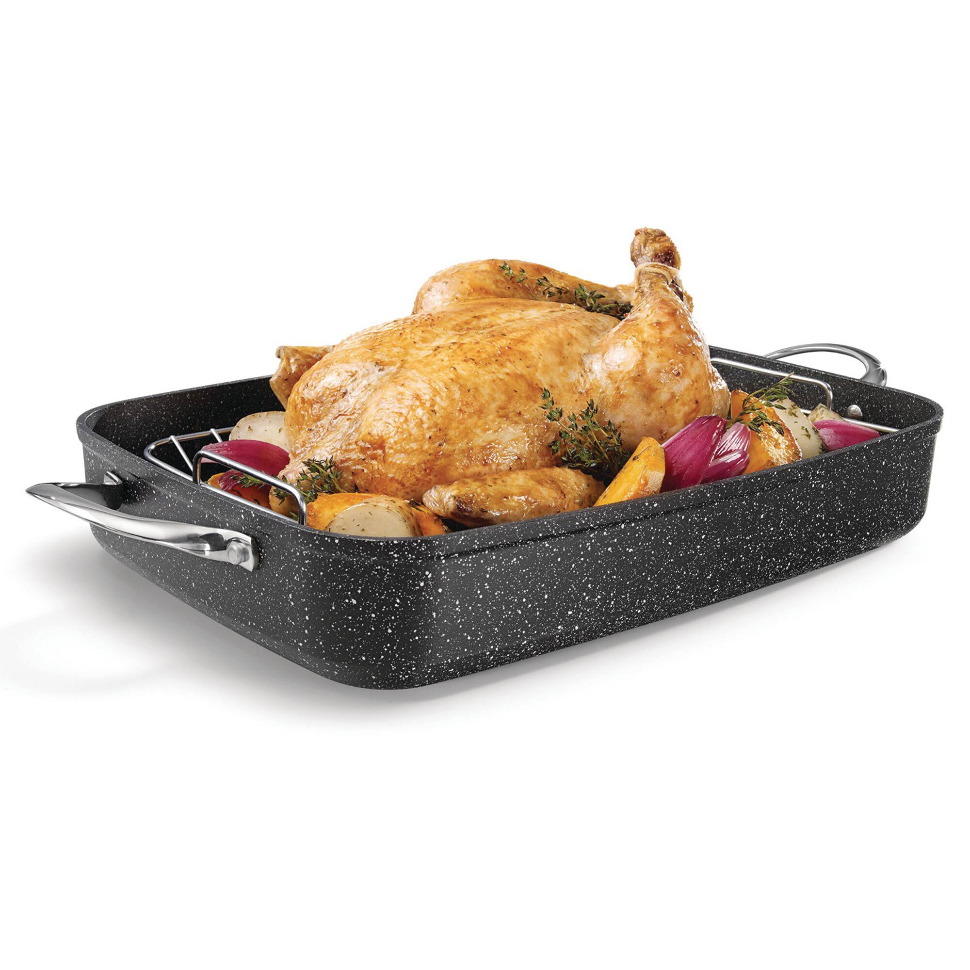 THE ROCK by Starfrit 17" Roaster With Rack & Stainless Steel Handles
