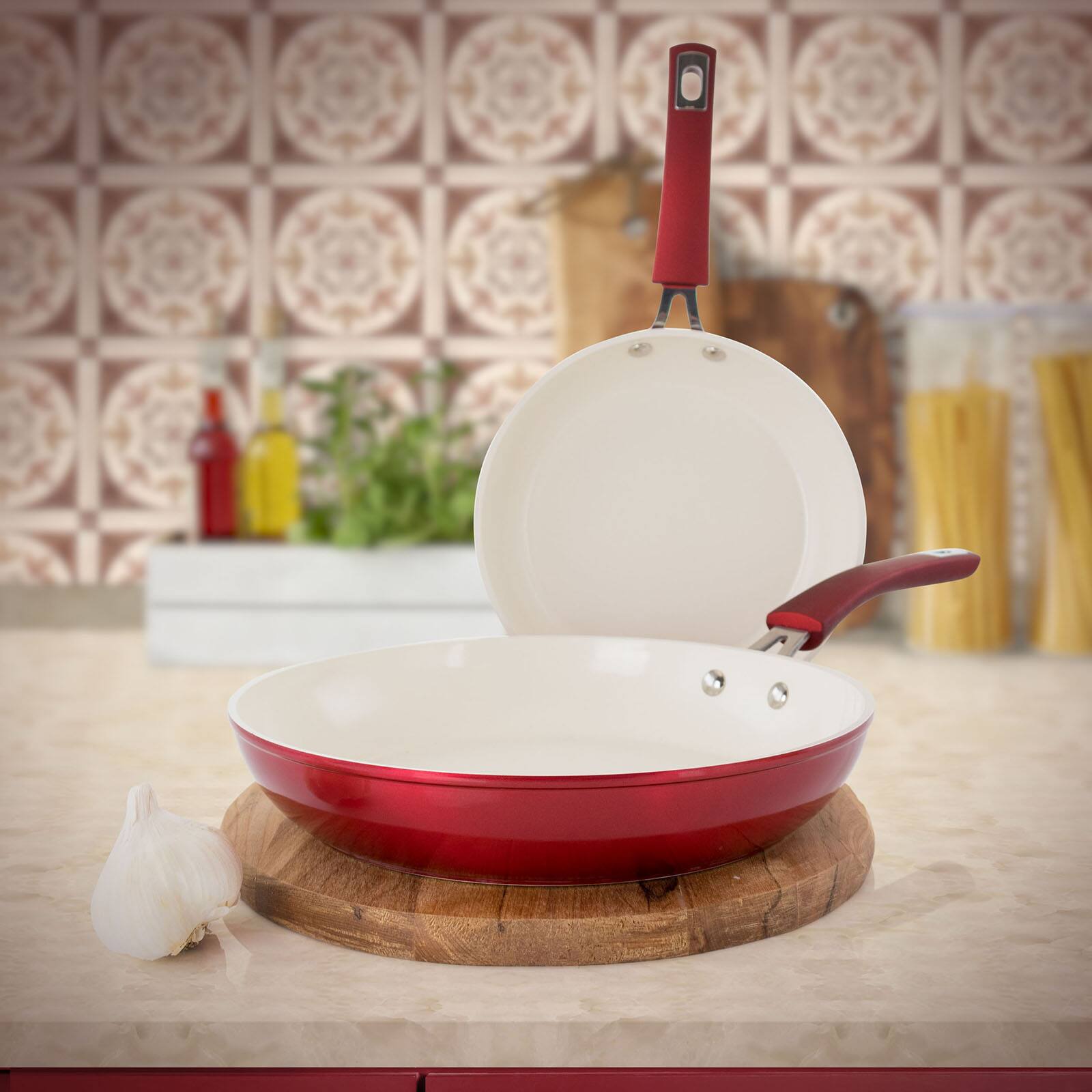 Kenmore® Arlington 2-Piece Metallic Red Aluminum Ceramic Coated Nonstick Frying Pan Set