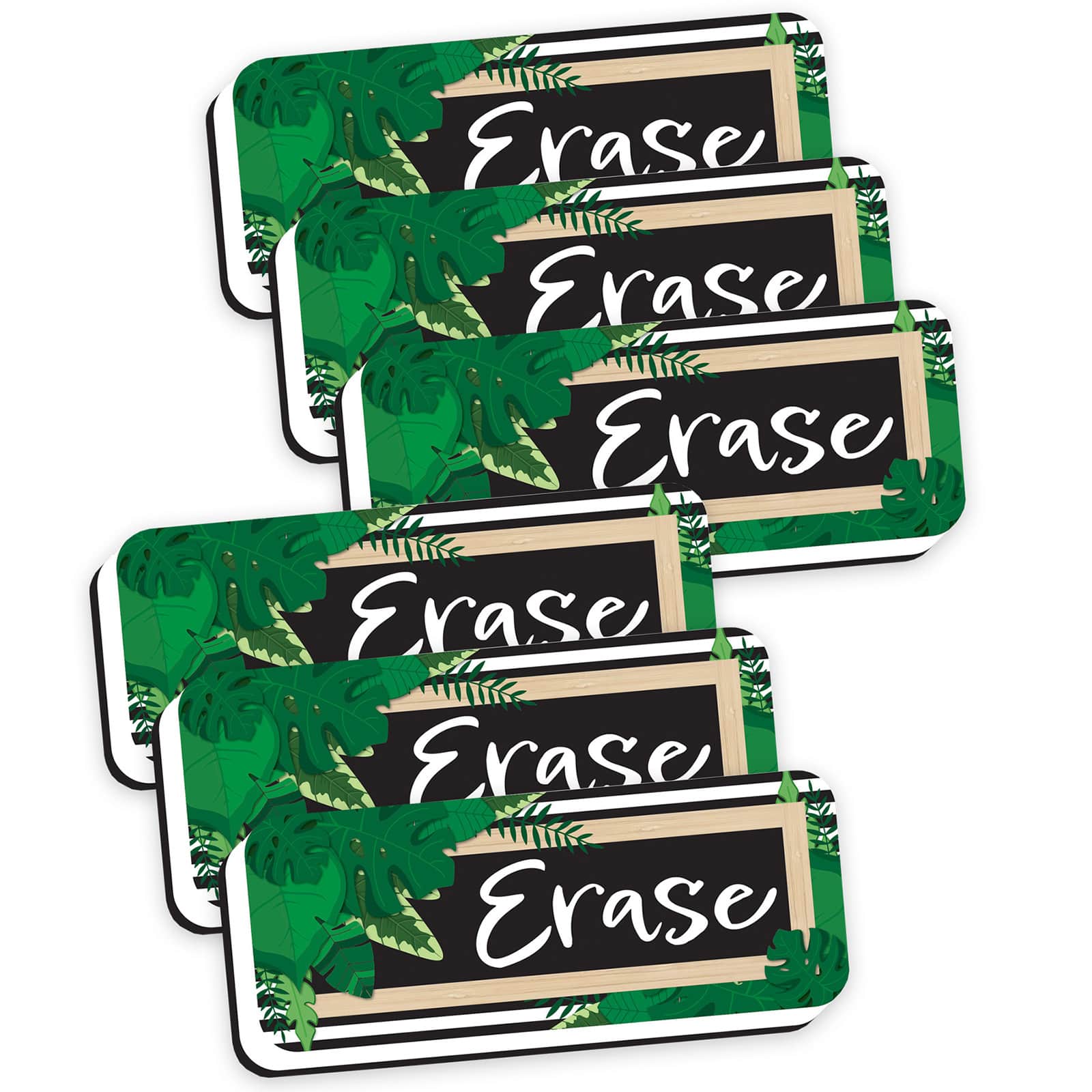 Ashley Productions Magnetic Boho Leaves Whiteboard Eraser with Border, 6ct.