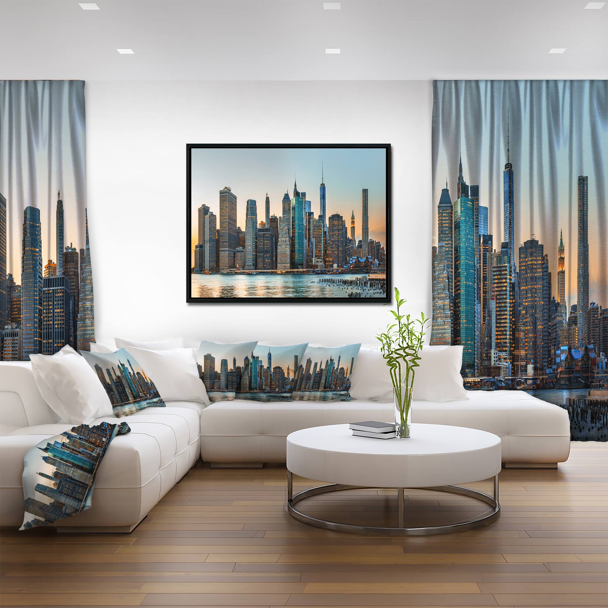 Designart - New York City Skyline - Photography Framed Canvas Art Print