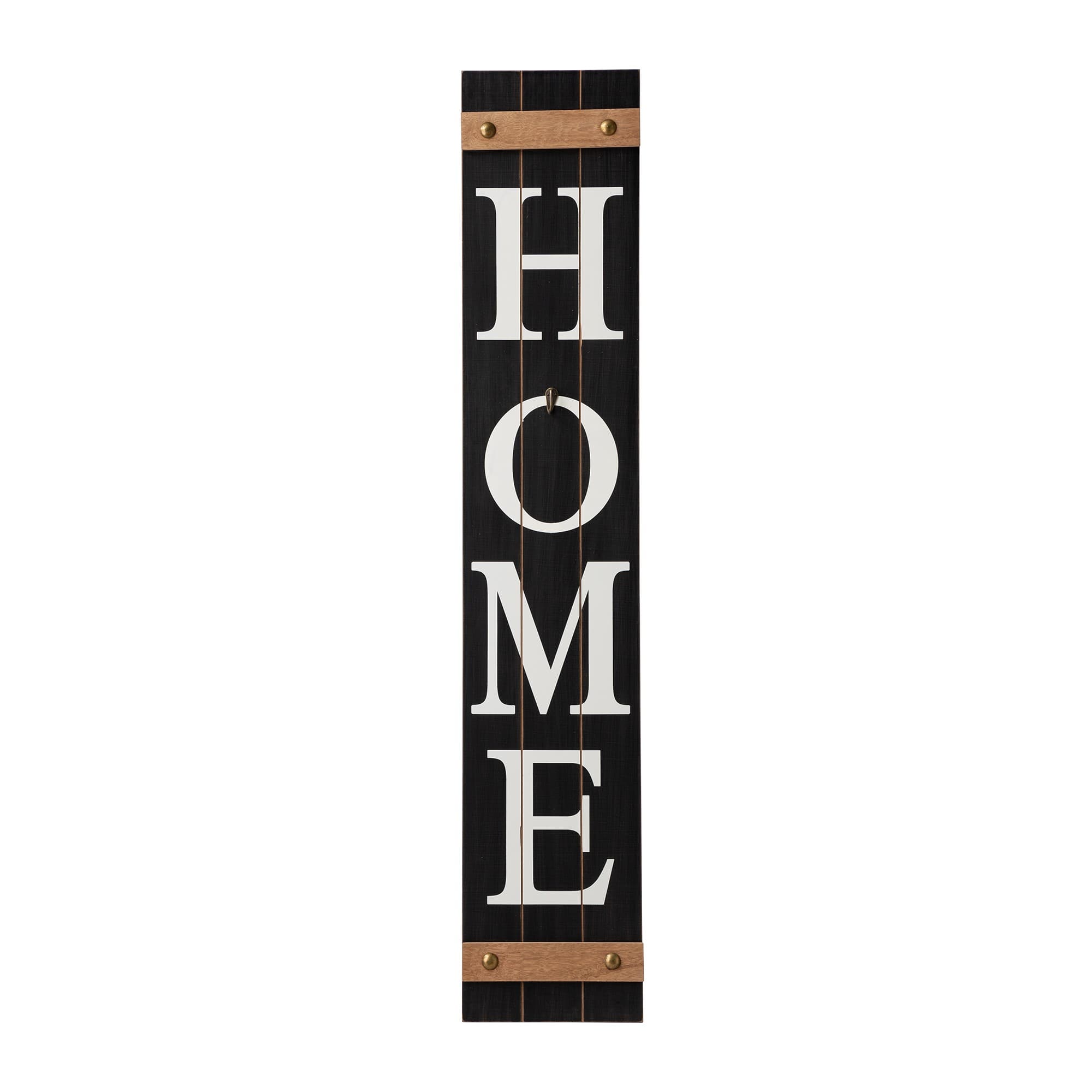 Glitzhome® 42" Black Home Wood Porch Sign with 3 Changeable Wreaths