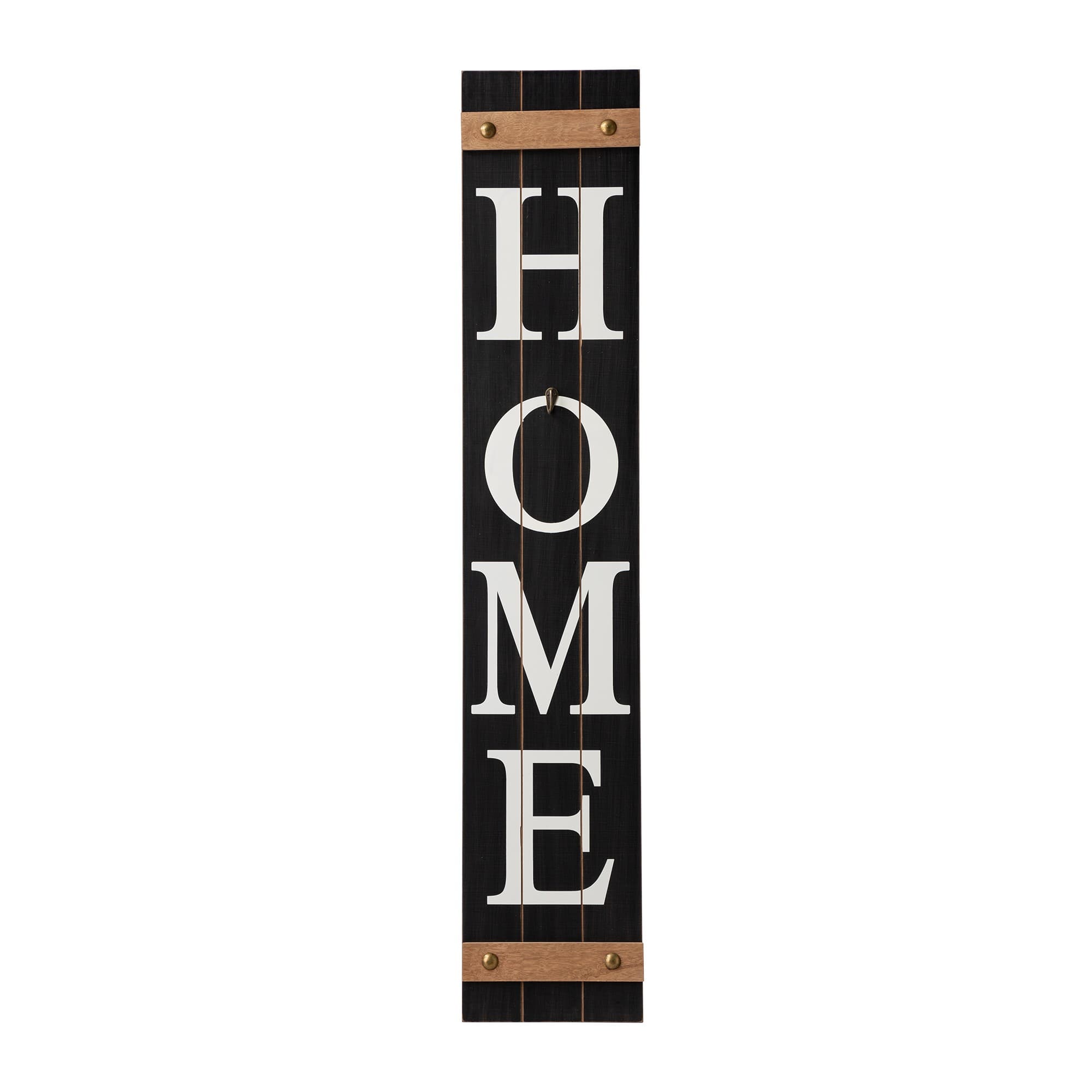 Glitzhome&#xAE; 42&#x22; Black Home Wood Porch Sign with 3 Changeable Wreaths