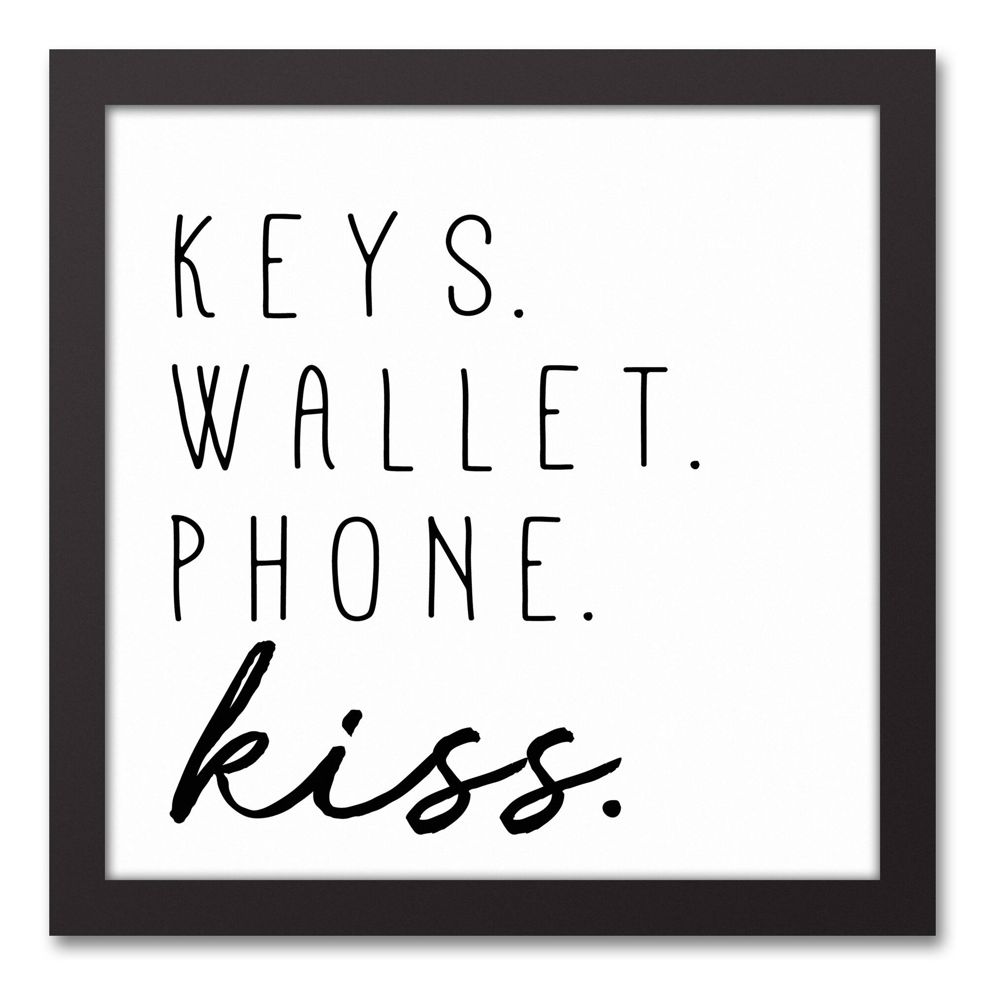 Keys Wallet Phone Kiss 13.73&#x22; x 13.73&#x22; Black Framed Canvas