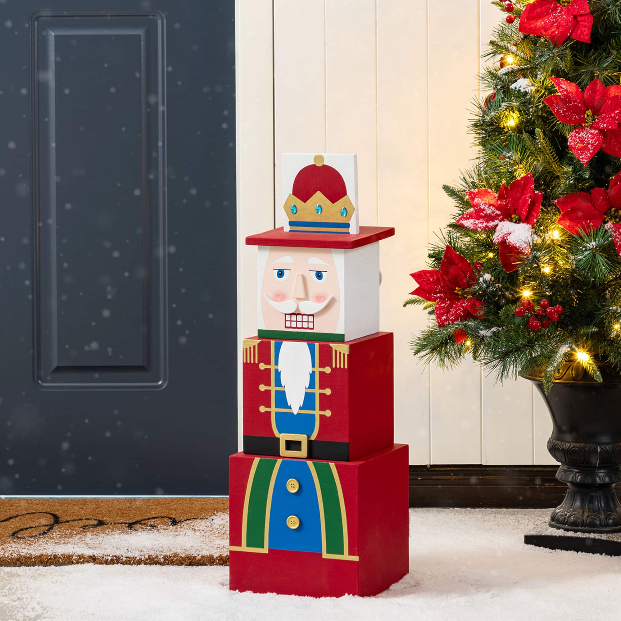 Glitzhome&#xAE; 24.5&#x22; Christmas Wood Santa and Nutcracker Reversible Boxed Porch Decor