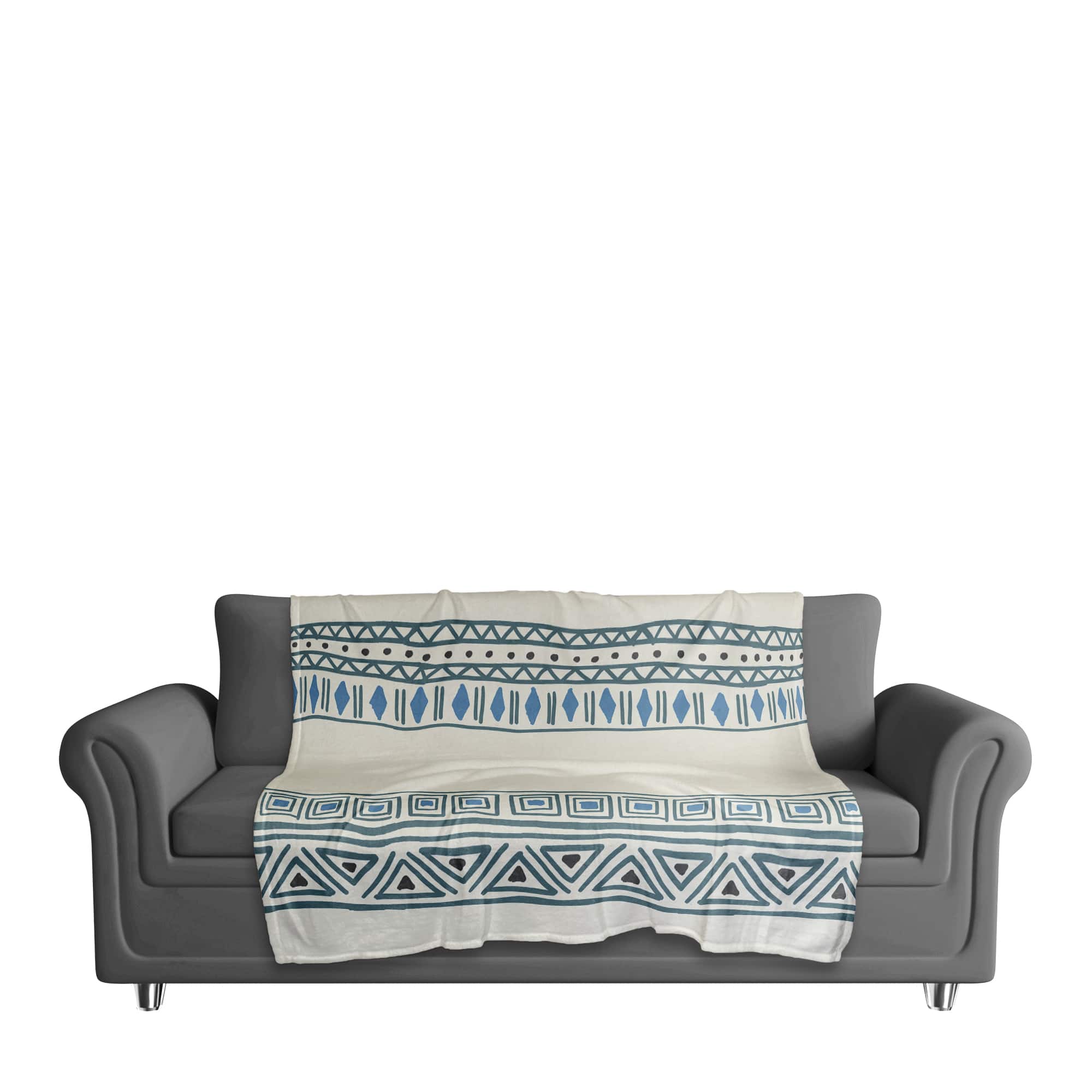 Blue &#x26; Cream Tribal Fleece Throw Blanket