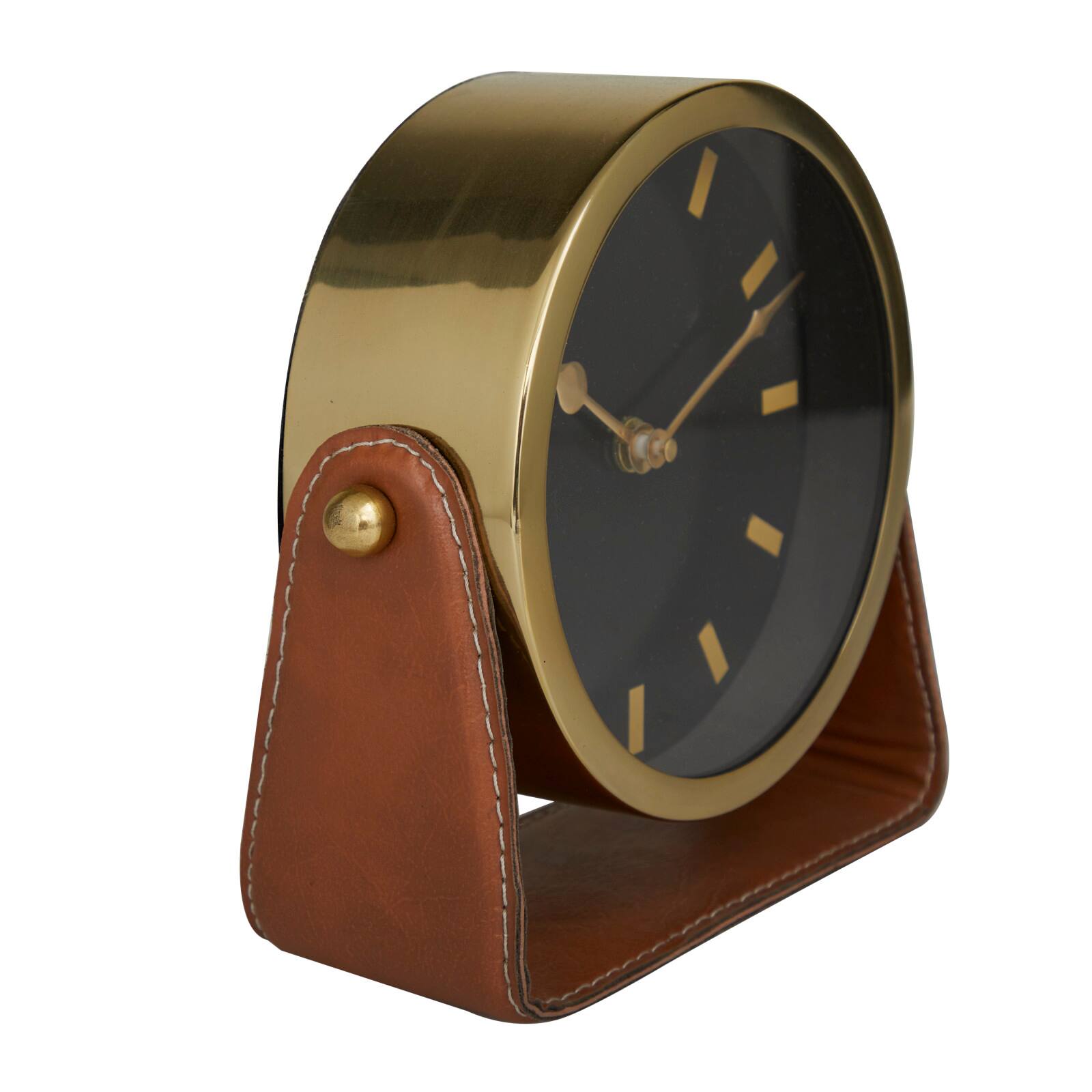 Stainless Steel Clock with Leather Stand