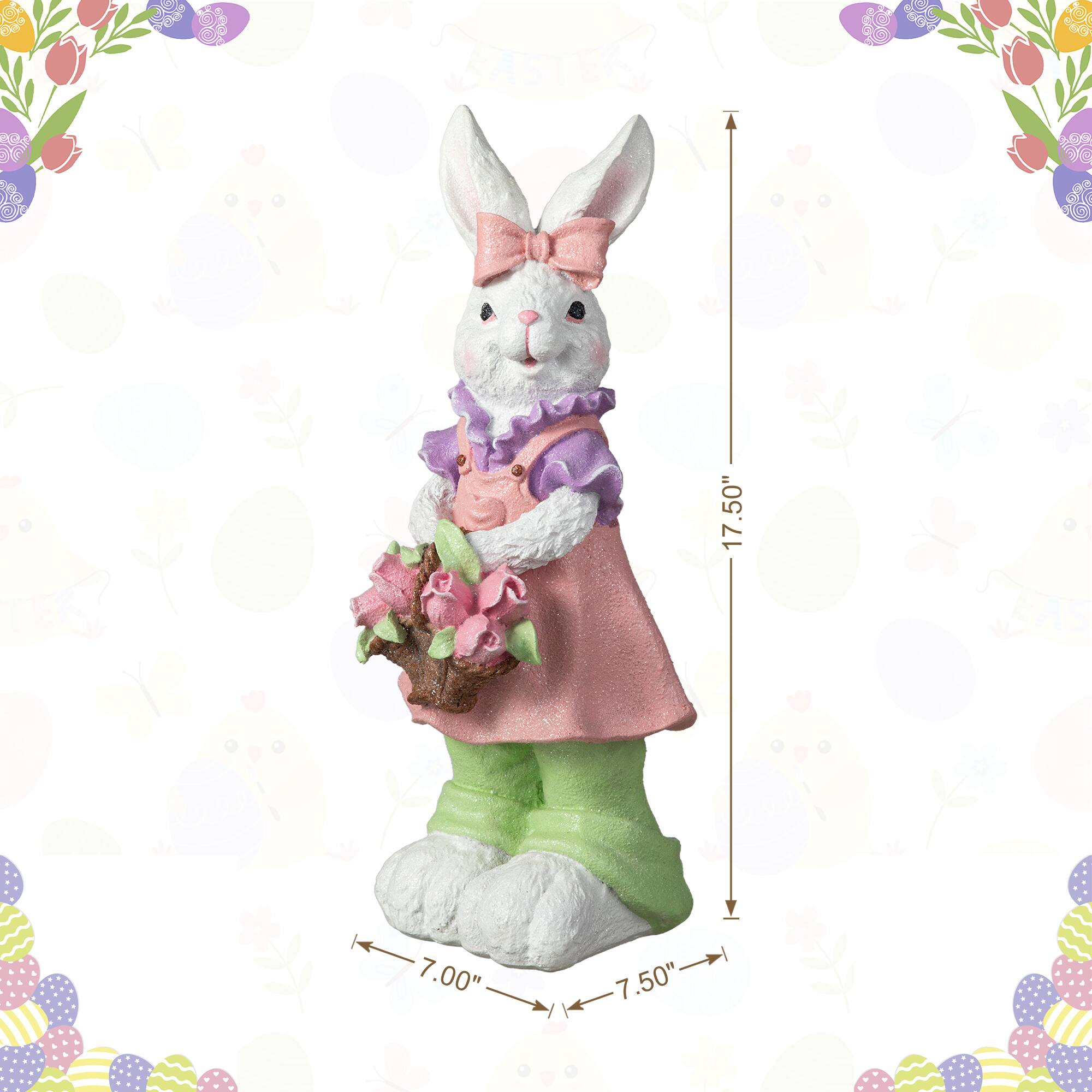 Glitzhome® 17.5" Easter Bunny Girl with Flower Basket Table Décor