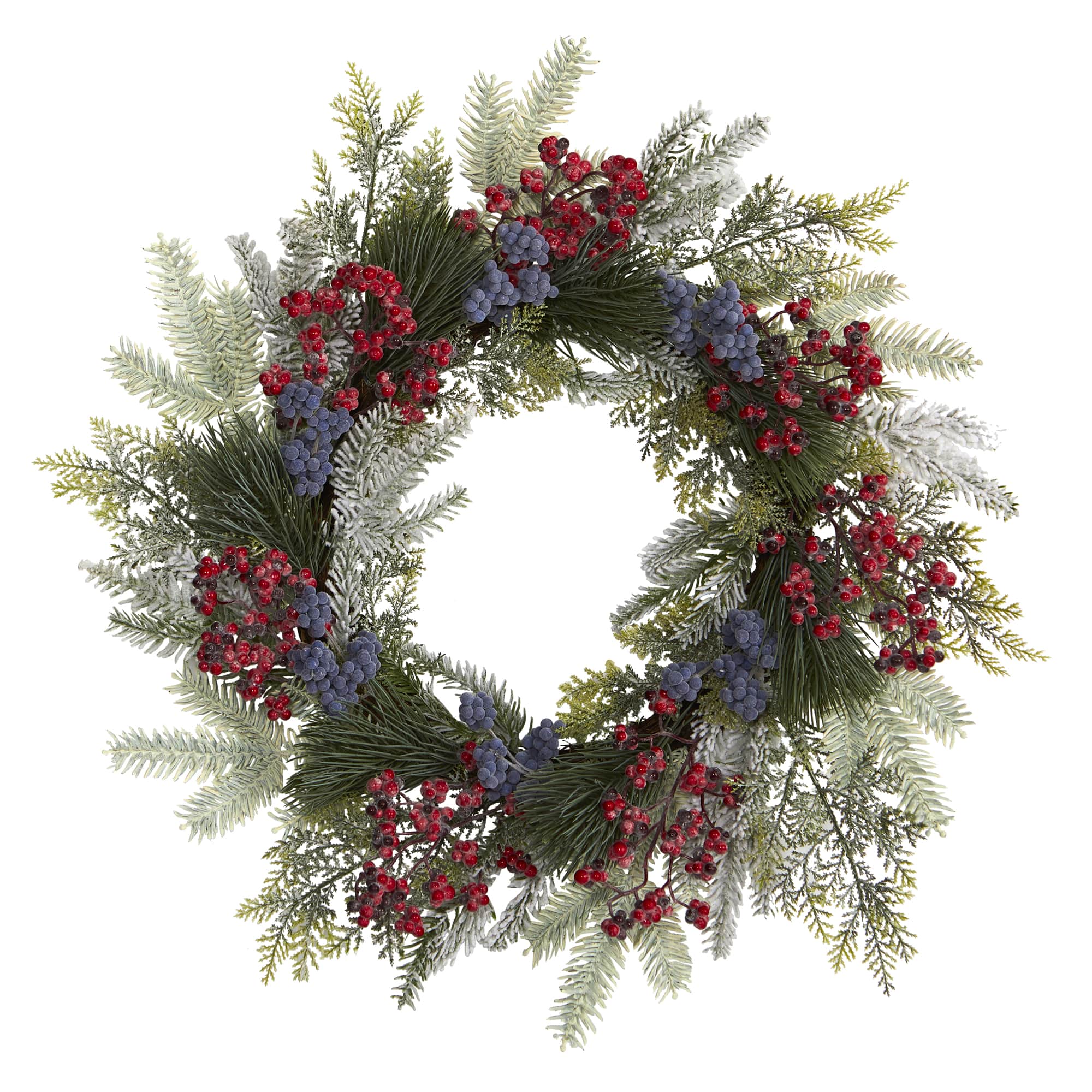 24" Pine & Cedar Wreath with Berries