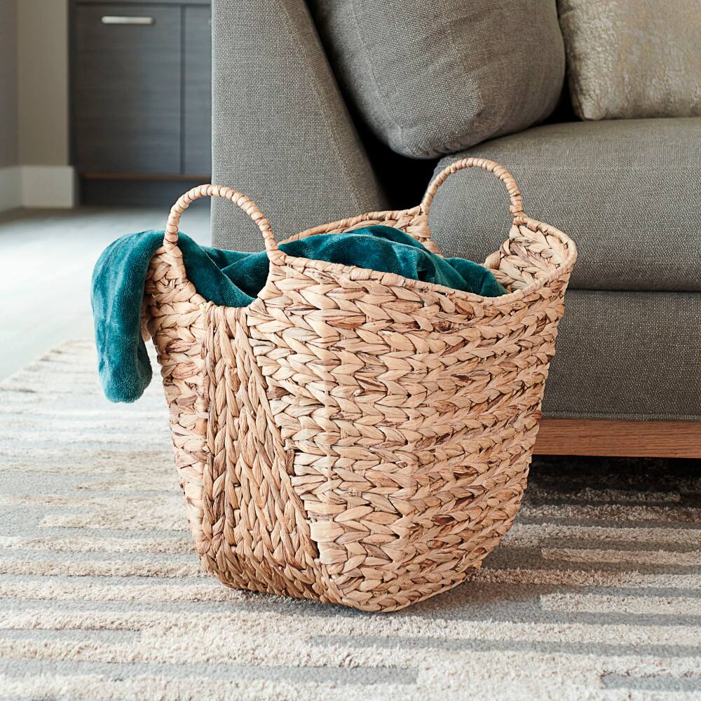 Household Essentials 17.5" Woven Natural Hyacinth Basket with Handles