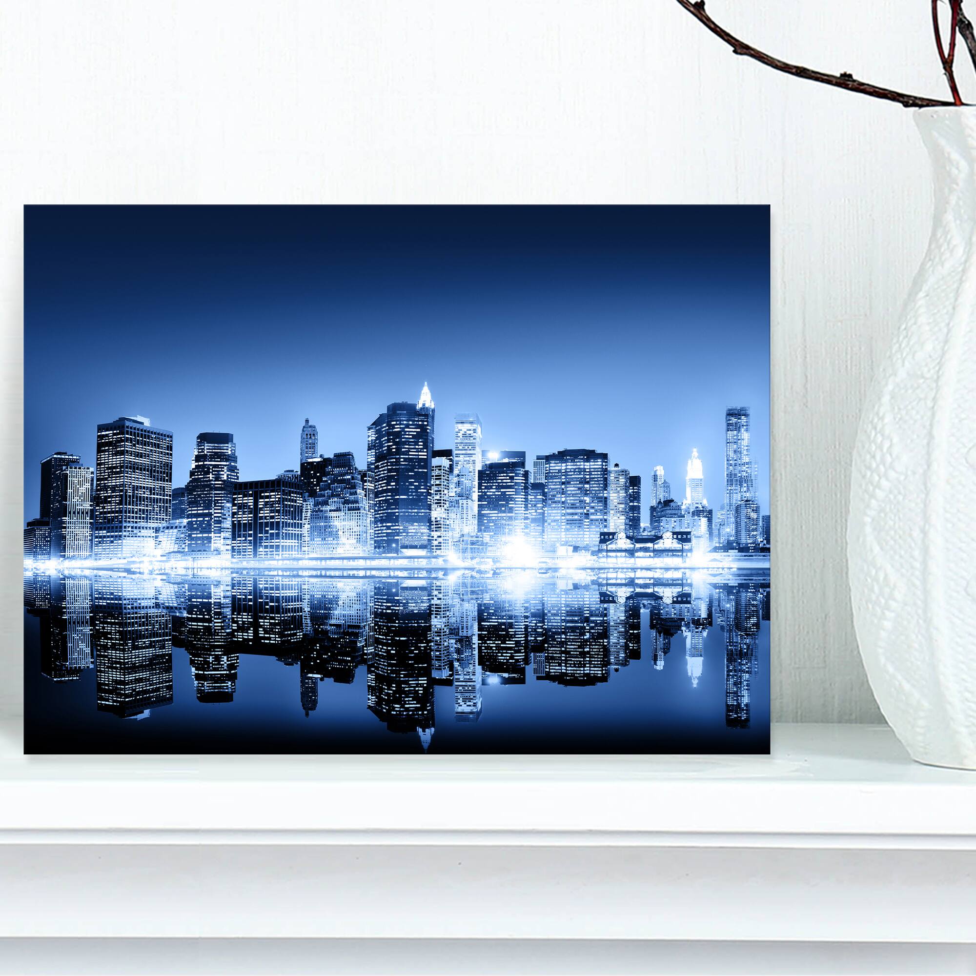 Designart - Night New York City Mirrored - Cityscape Canvas Art Print