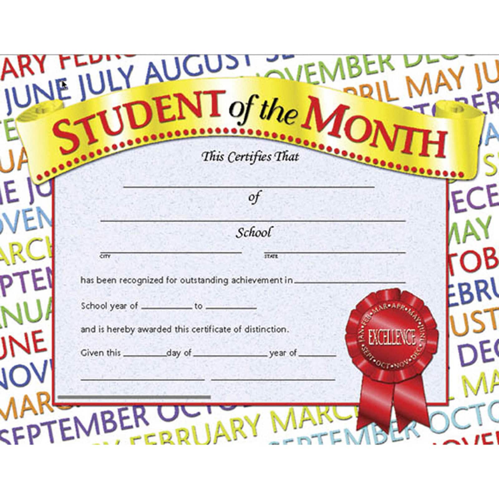Hayes® Student of the Month Certificate Set, 3 Packs of 30