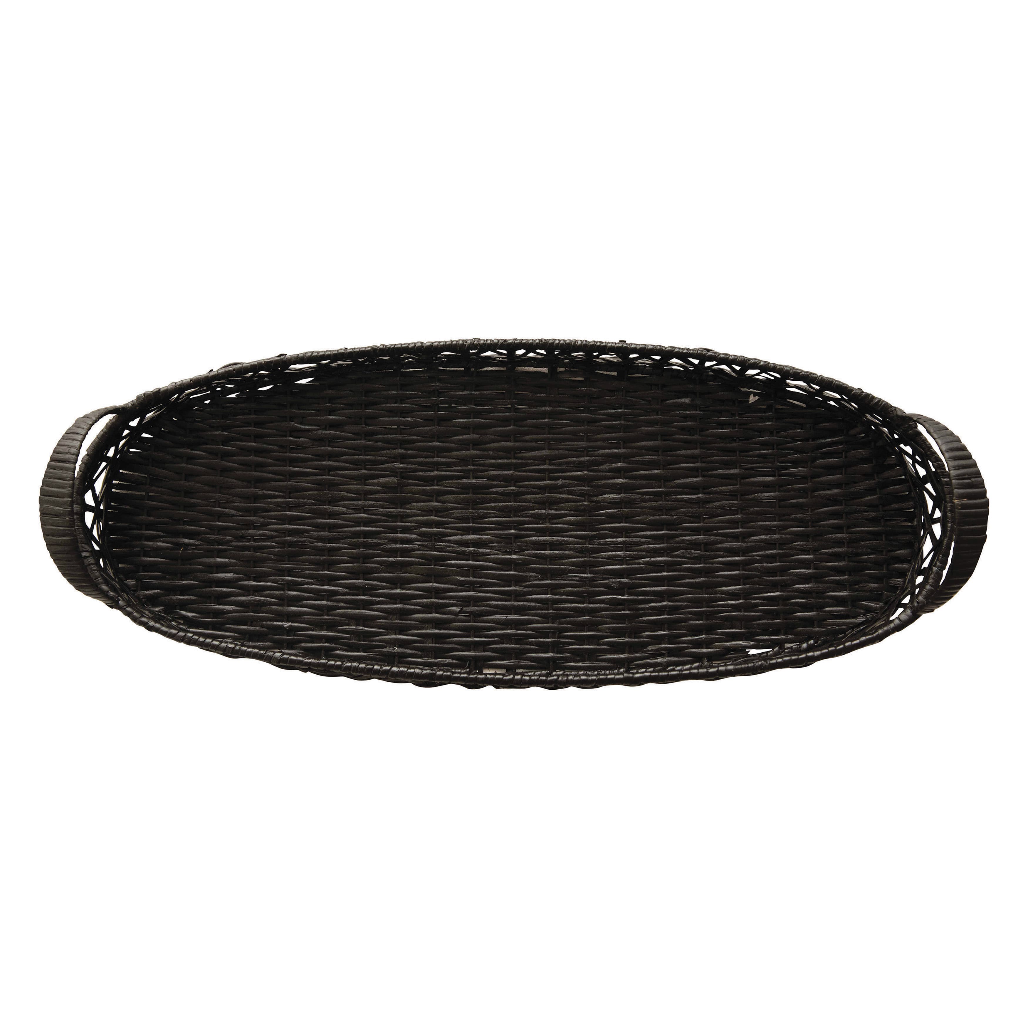 2.5ft. Black Hand-Woven Rattan Tray with Handles