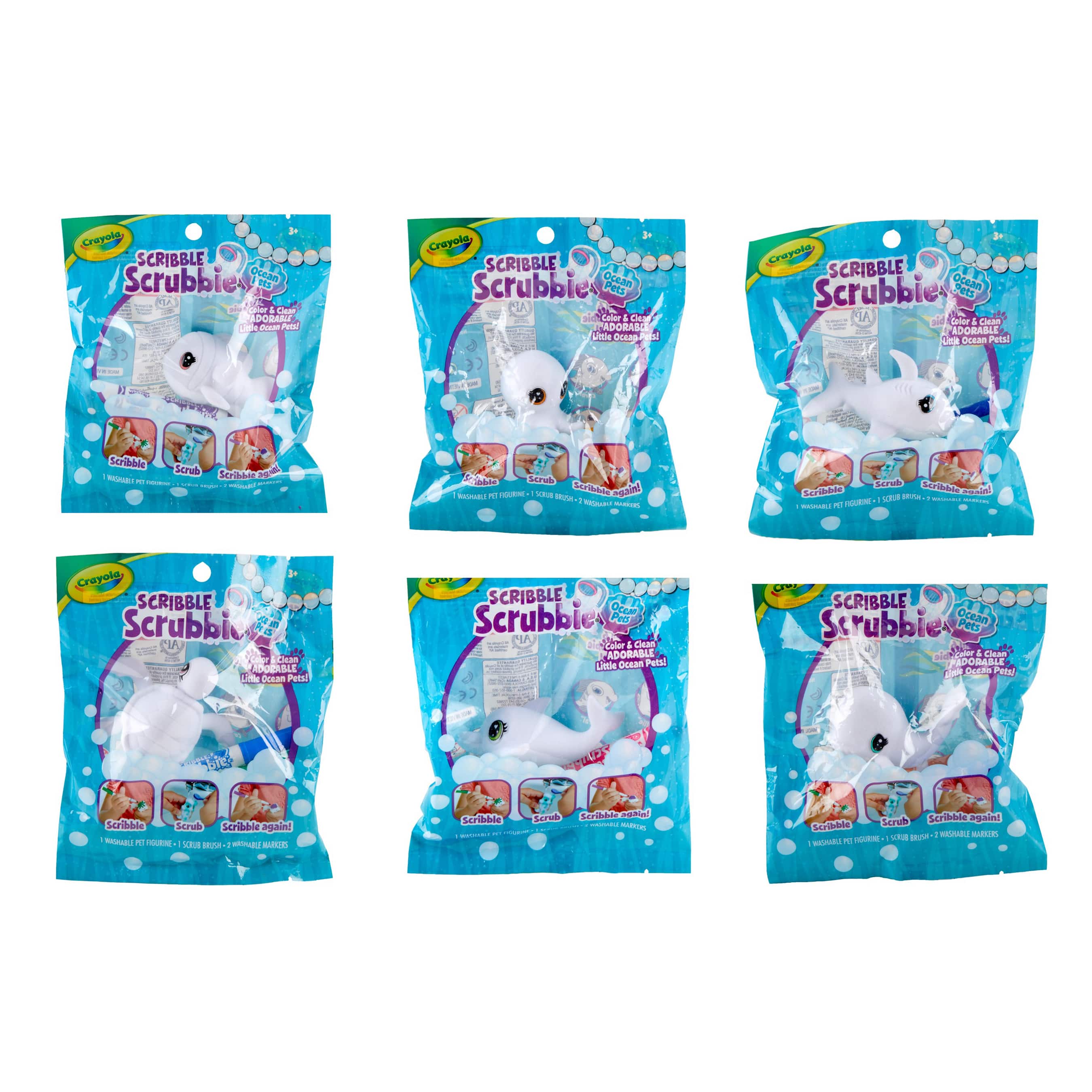 12 Pack: Assorted Scribble Scrubbie® Ocean Pets Washable Pet Figurine