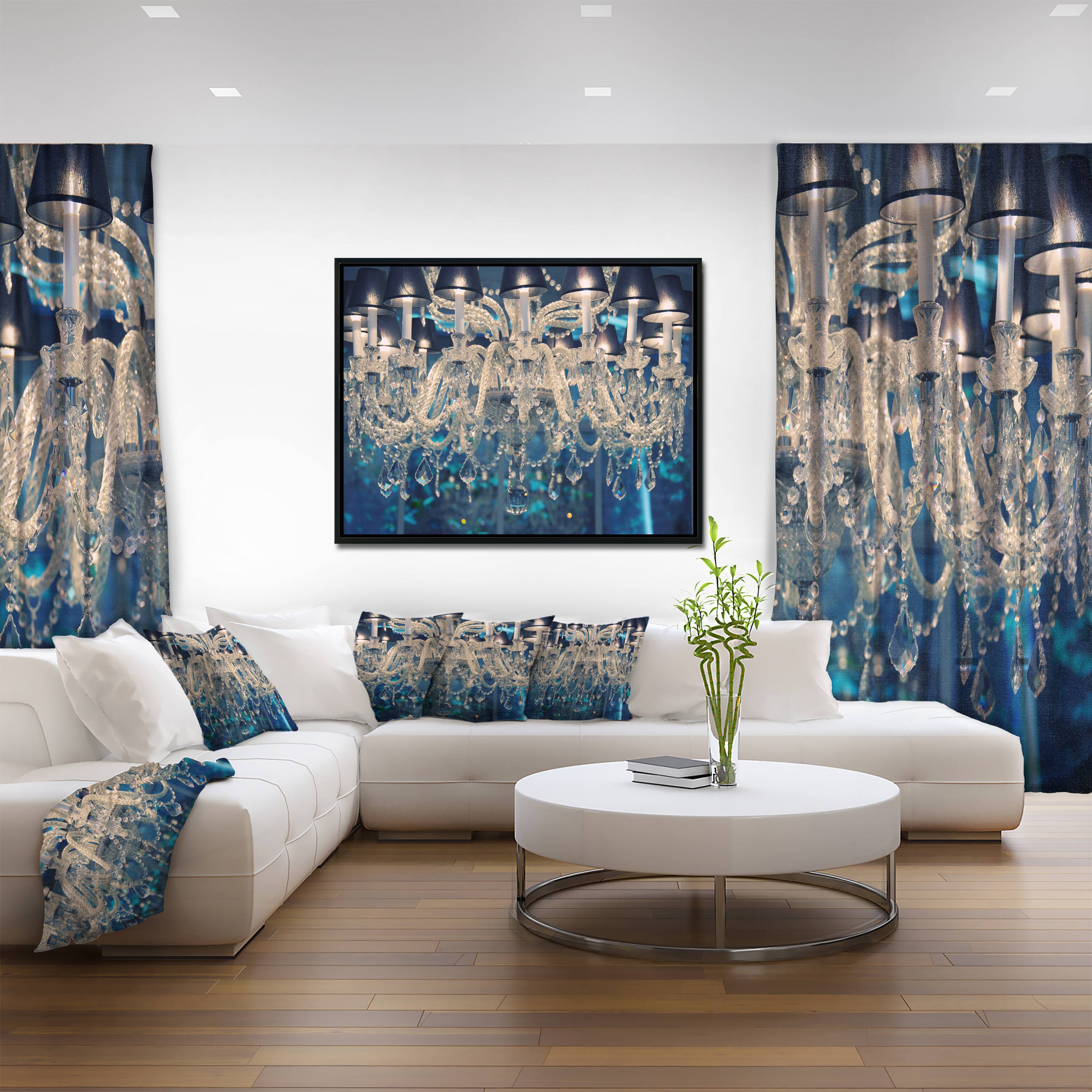 Designart - Blue Vintage Crystal Chandelier - Flower Artwork on Framed Canvas