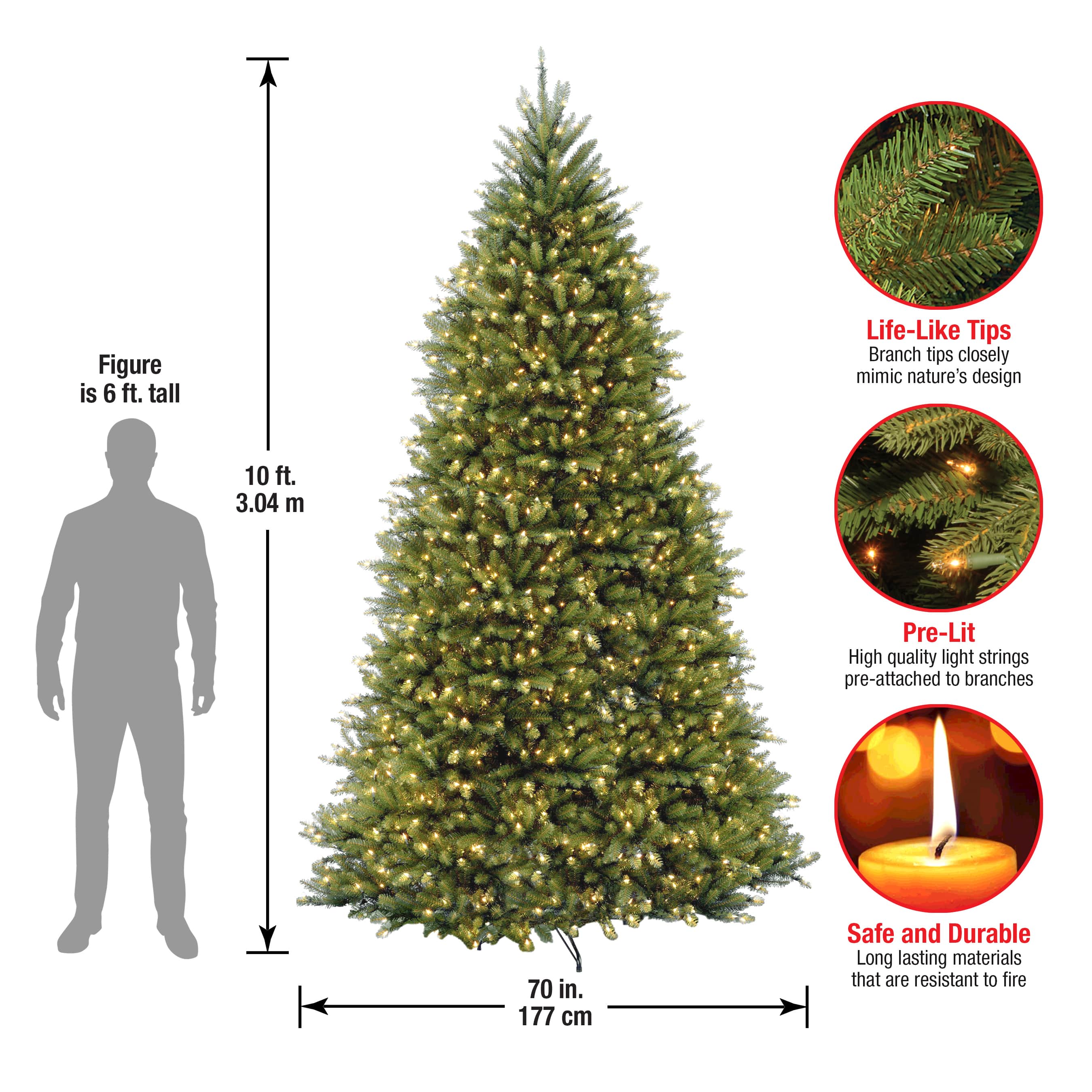 10 ft. Pre-Lit Dunhill® Fir Hinged Full Artificial Christmas Tree, Clear Lights