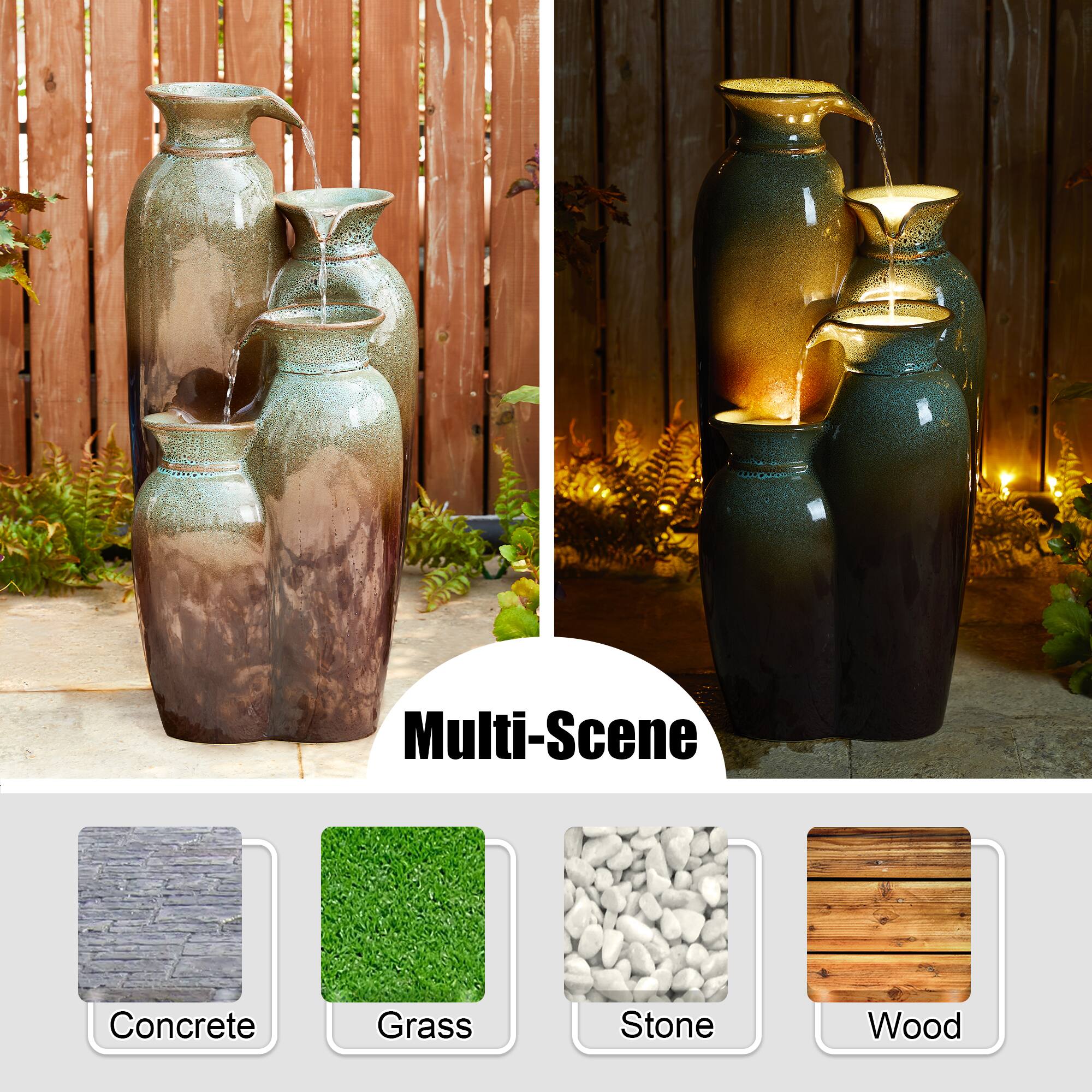 Glitzhome® 30.75" 4-Tier LED Reactive Glaze Ceramic Vase Outdoor Floor Fountain