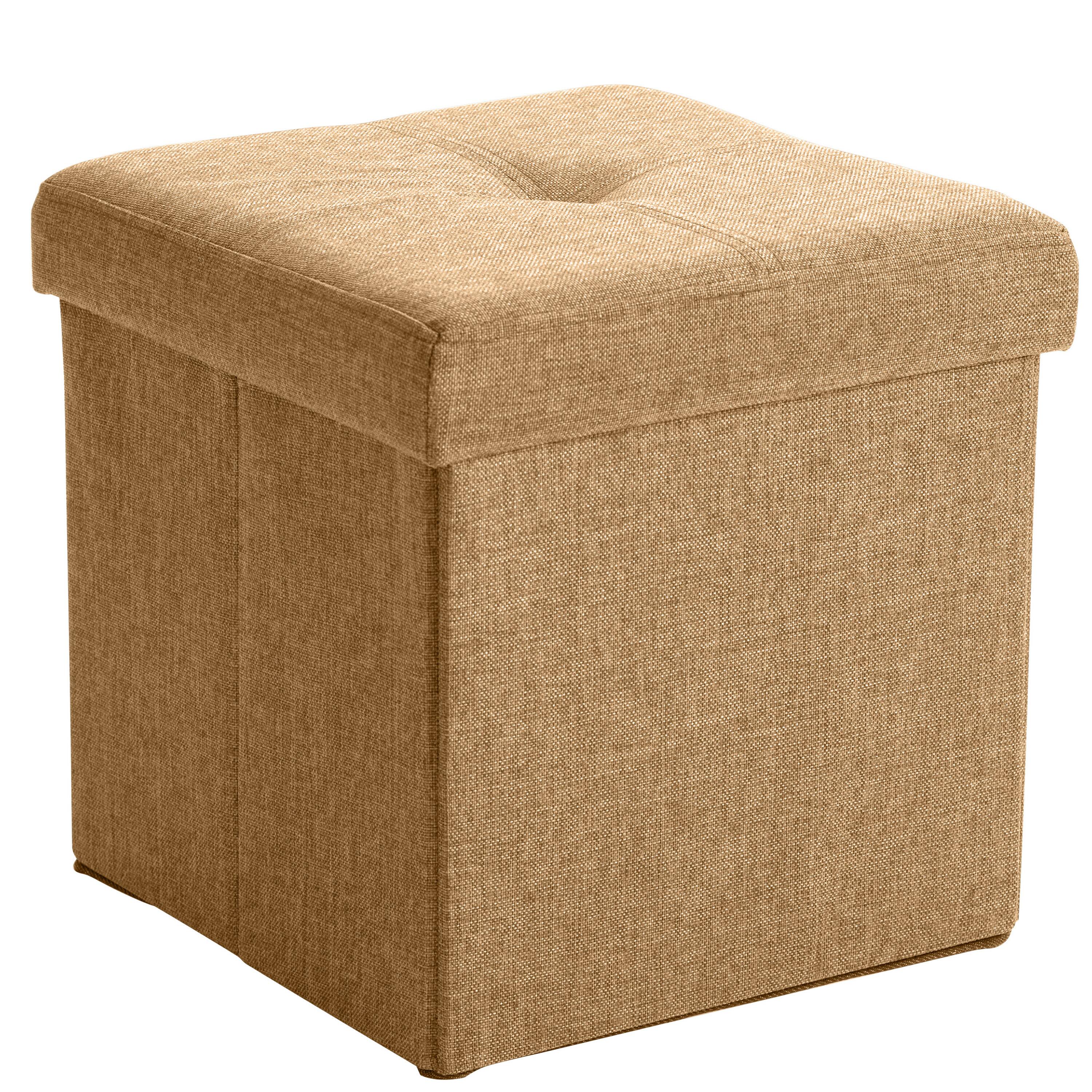Simplify 15" Faux Linen Folding Storage Ottoman Cube