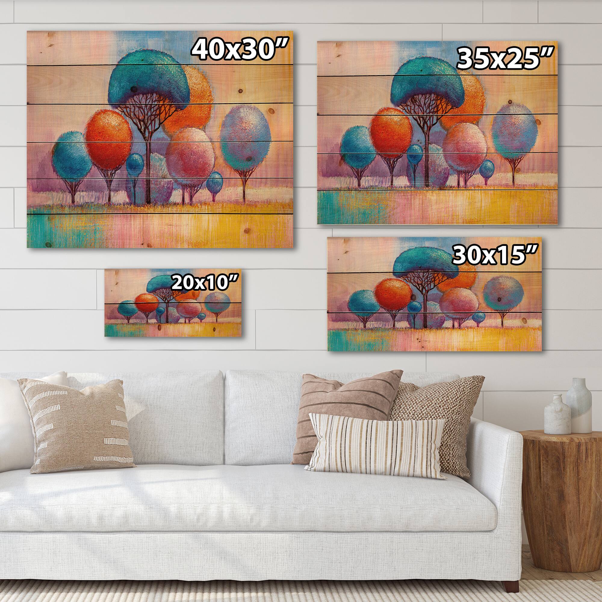 Designart - Autumn Fantasy Trees II - Modern Print on Natural Pine Wood