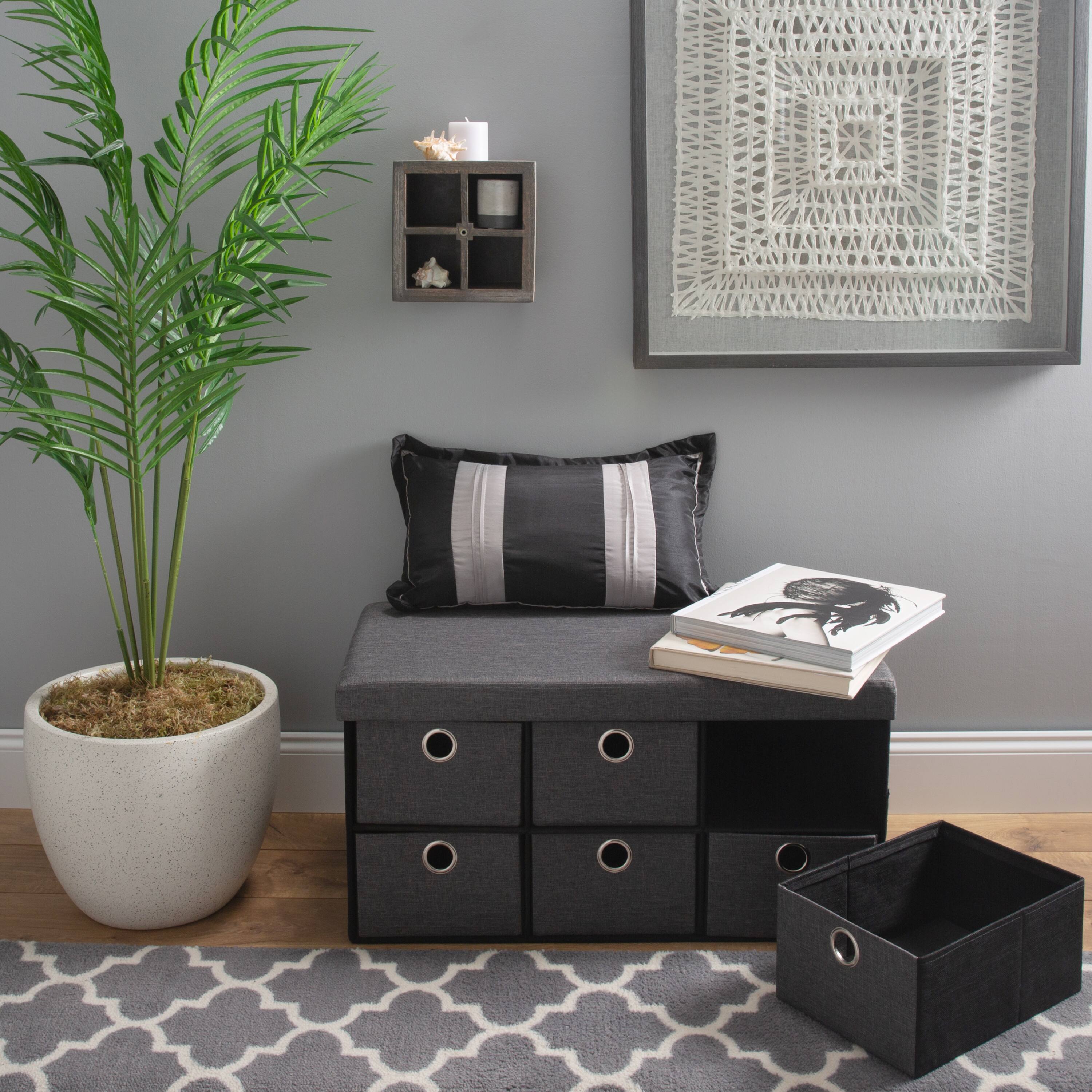 Simplify Gray 6 Drawer Collapsible Double Storage Ottoman | Michaels