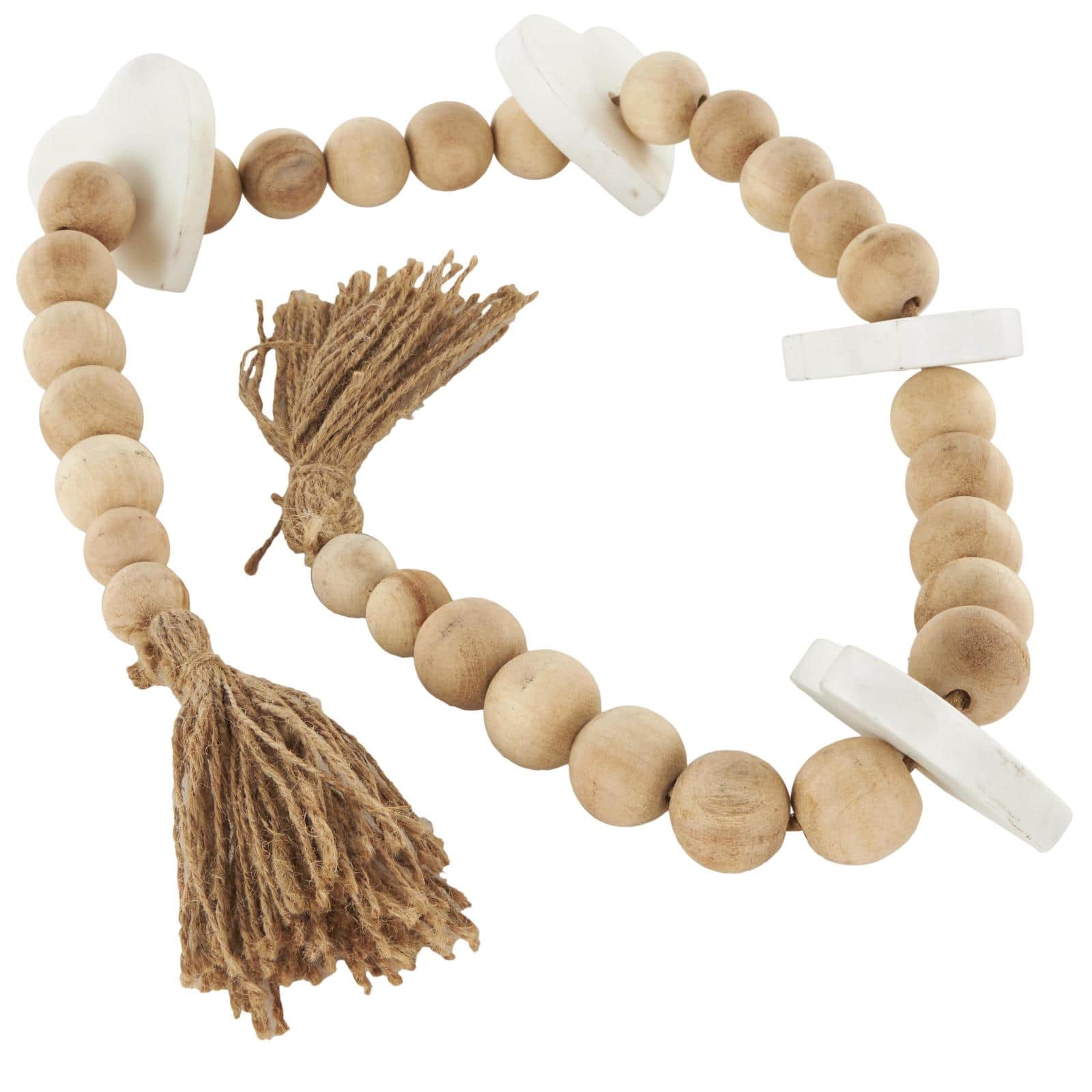 3.75ft. Light Brown Wood Bead & Marble Heart Garland with Tassel