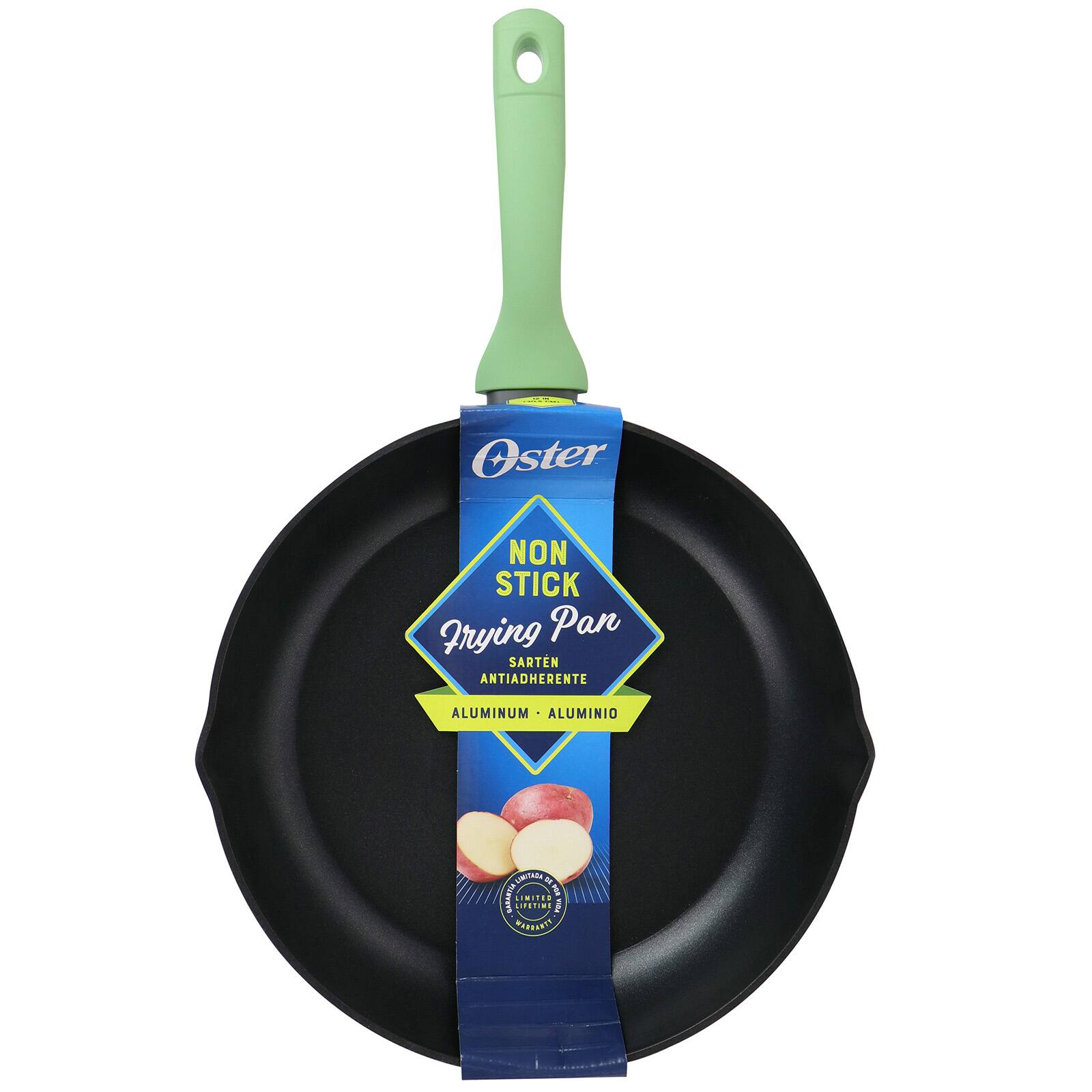 Oster Rigby 12'' Green Aluminum Nonstick Frying Pan with Pouring Spouts