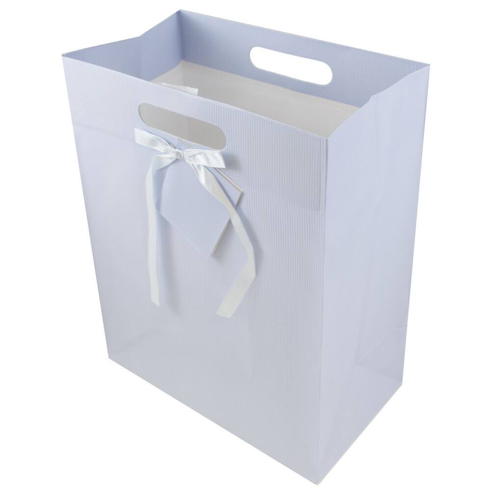 JAM Paper Medium Light Blue Pinstripe Gift Bags, 3ct.