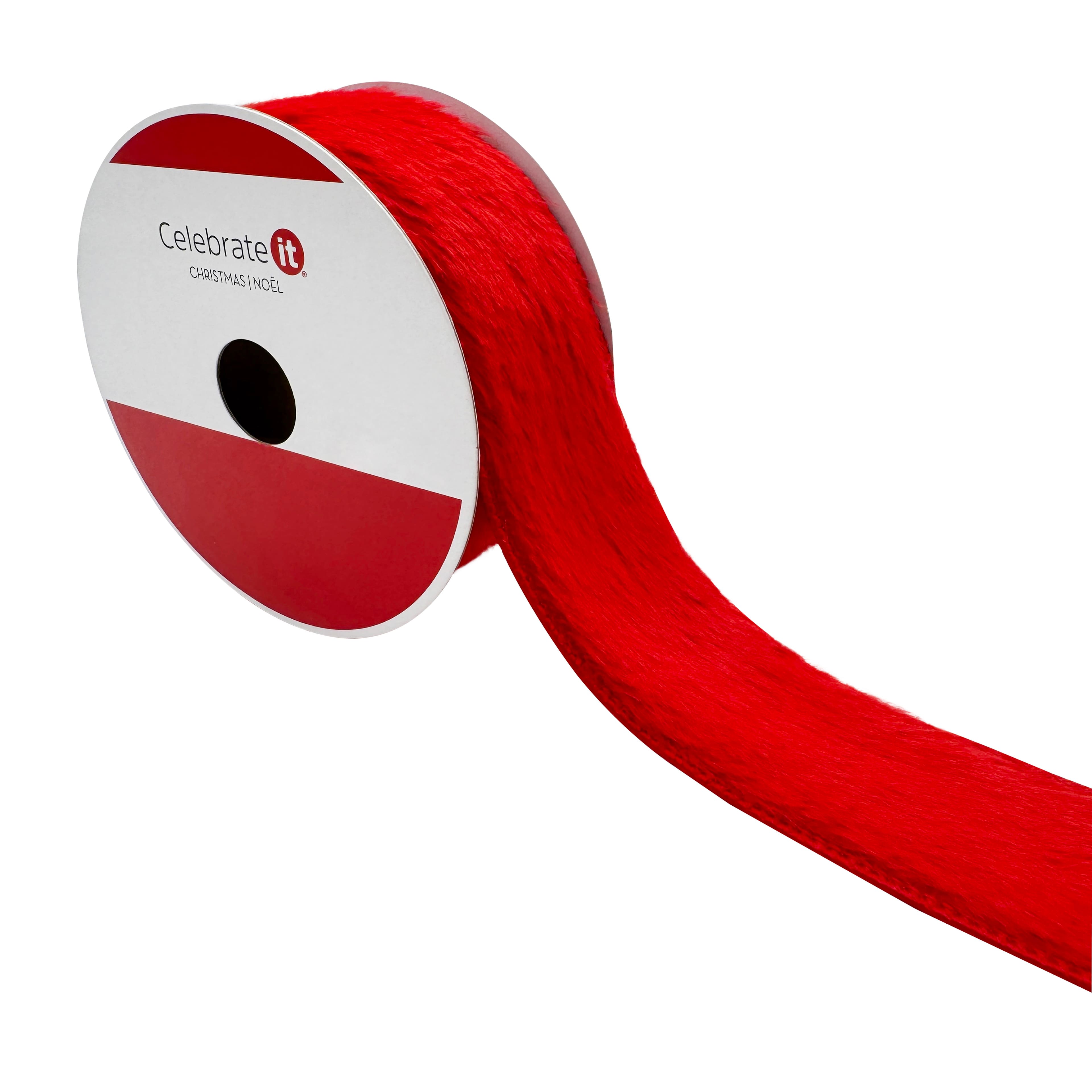 1.5&#x22; x 15ft. Red Wired Faux Fur Ribbon by Celebrate It&#xAE;