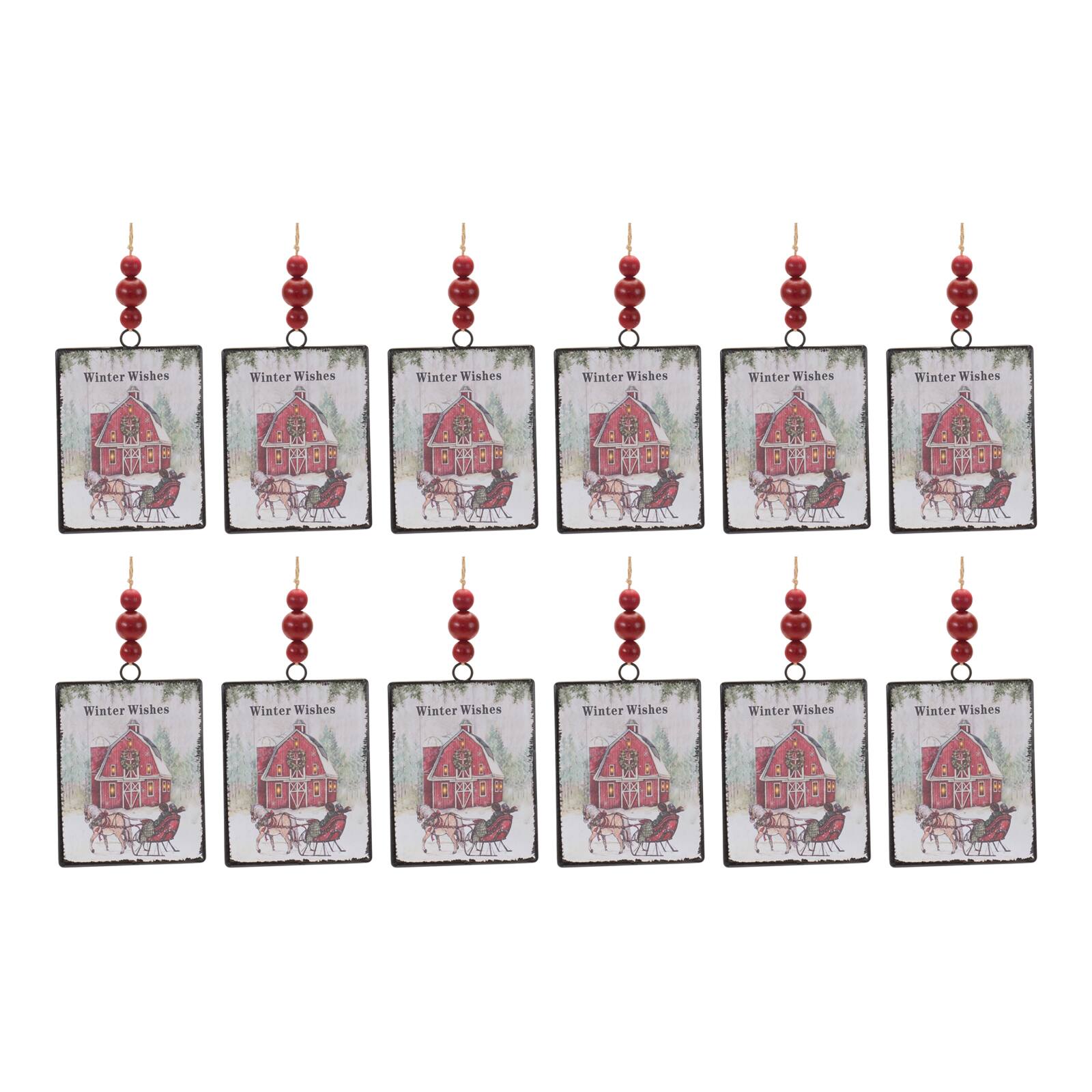 12ct. 6.25" Glass Winter Wishes Barn Ornament Set
