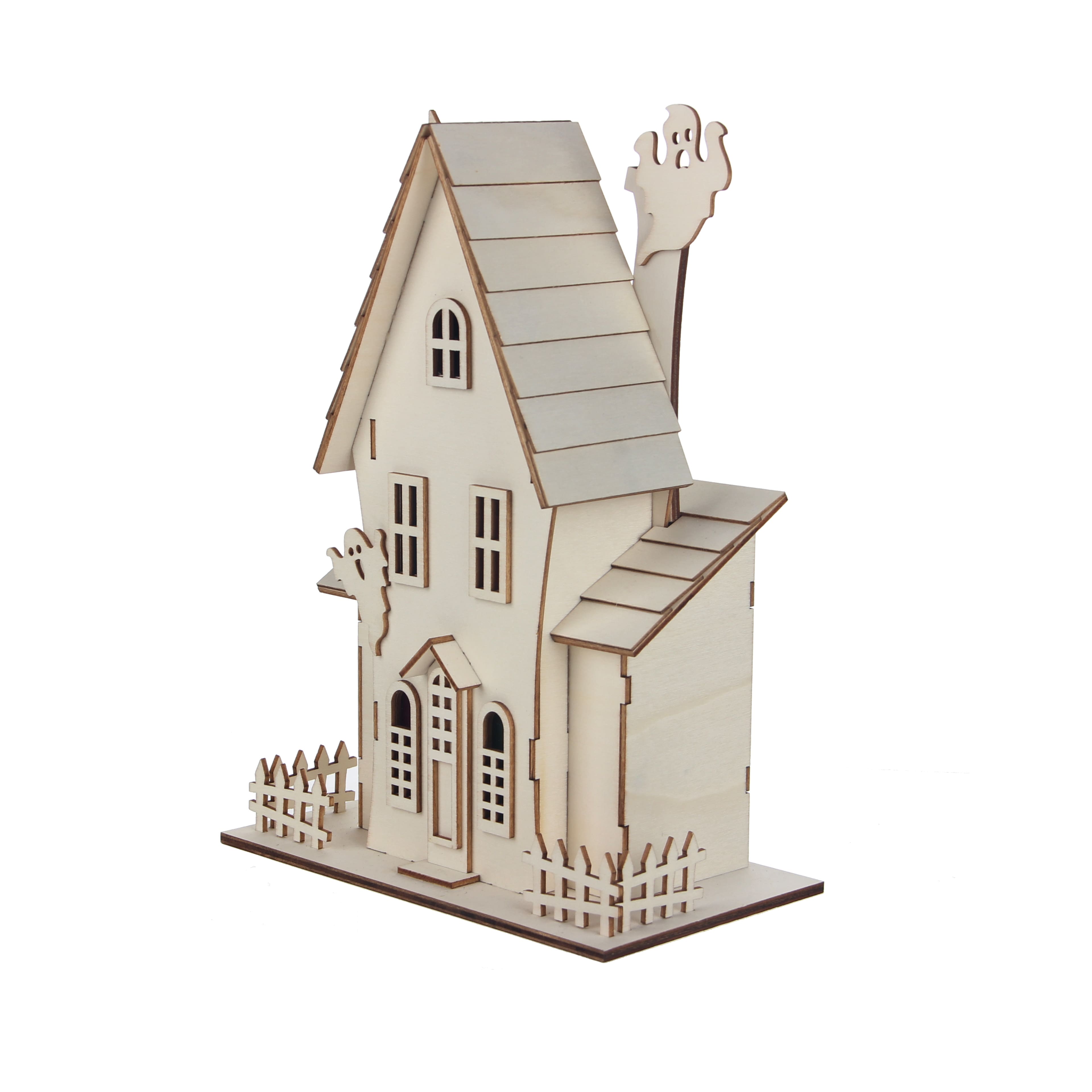 11.25&#x22; DIY Ghost House LED Wood D&#xE9;cor by Make Market&#xAE;