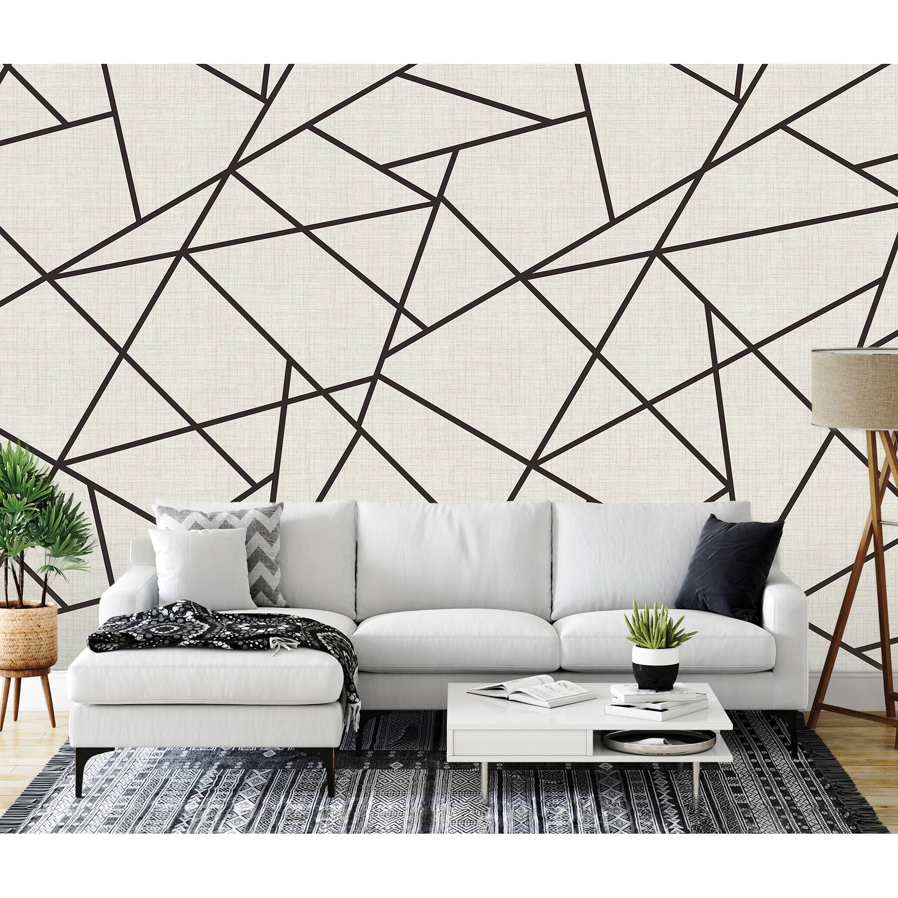 Katie Hunt Black on Dove Gray Modern Lines Wall Mural