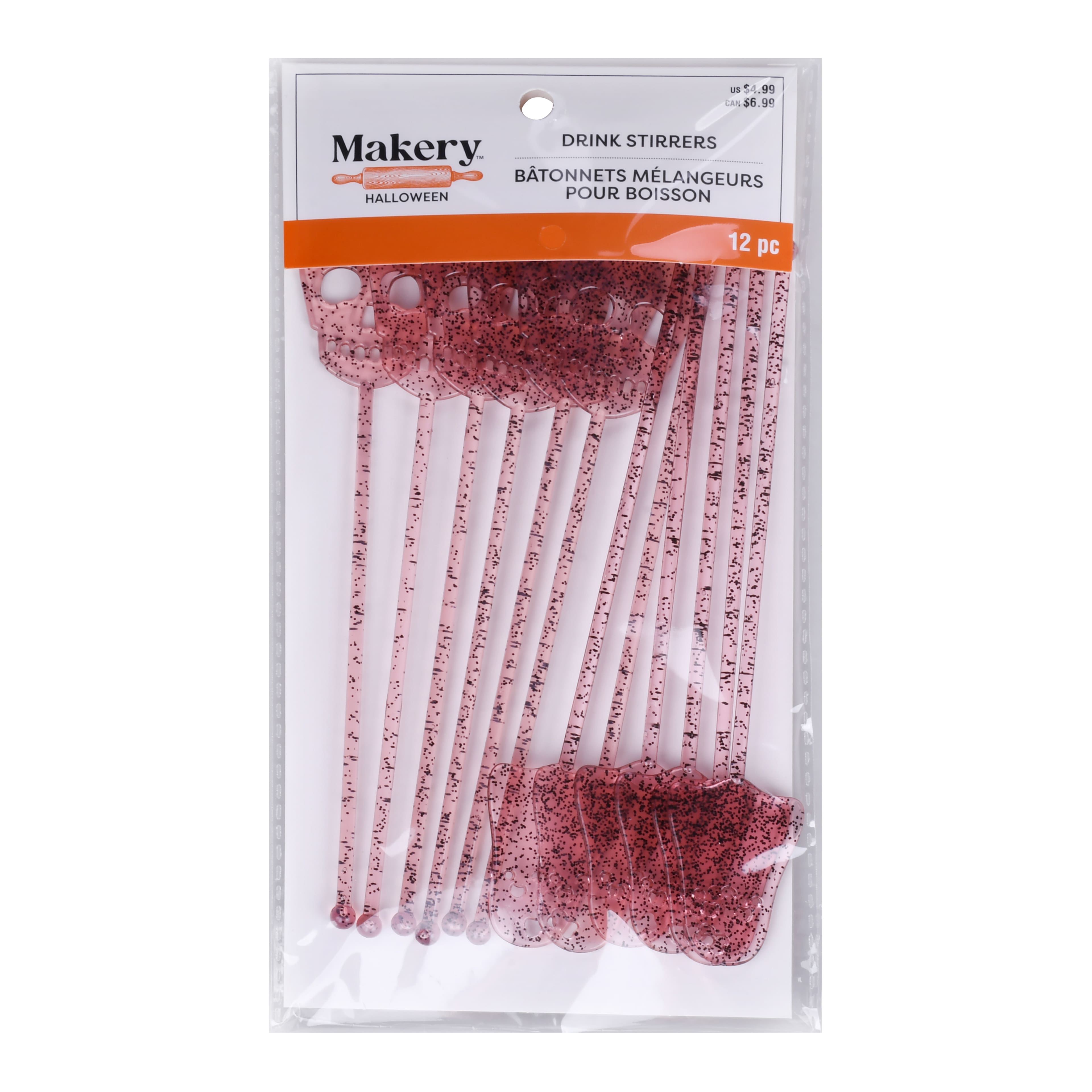 8&#x22; Pink Glitter Skull &#x26; Ghost Drink Stirrers, 12ct. by Makery&#x2122;