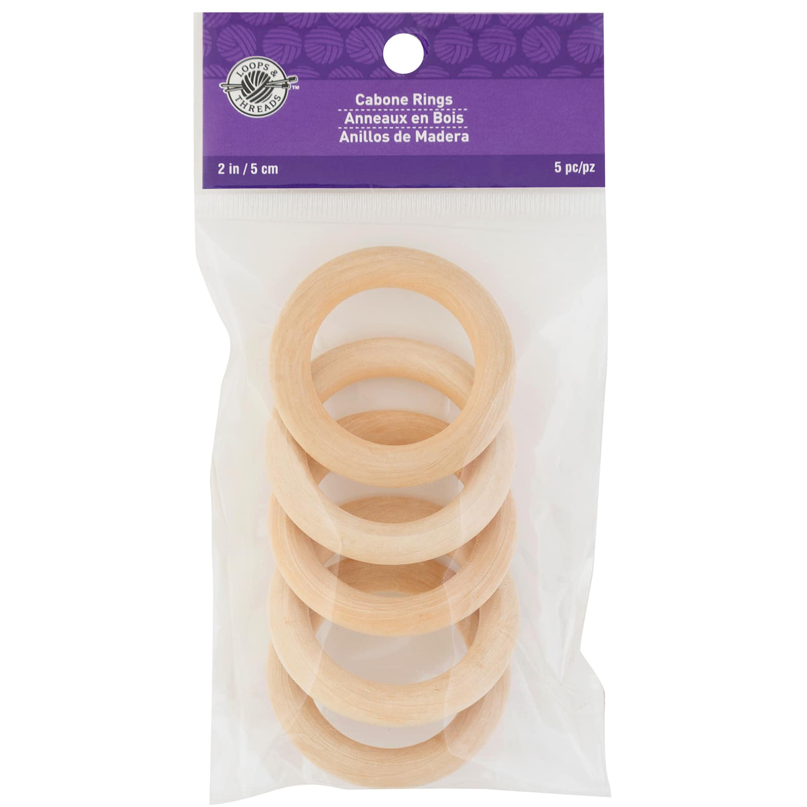 12 Packs: 5 ct. (60 total) 2" Wood Cabone Rings by Loops & Threads®