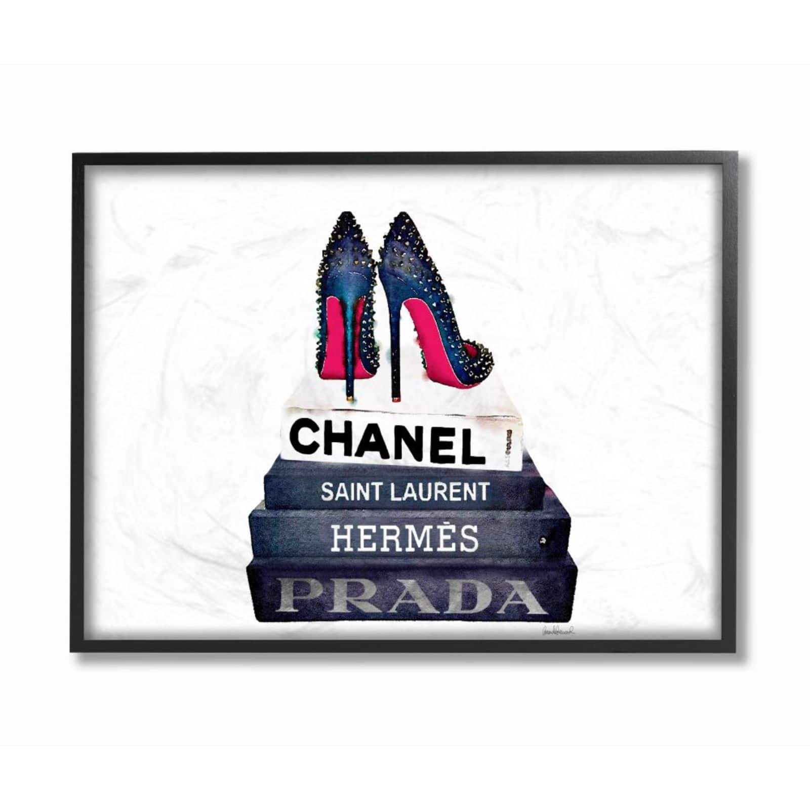 Stupell Industries Fashion Book Stack & Black Pumps Wall Art in Black Frame
