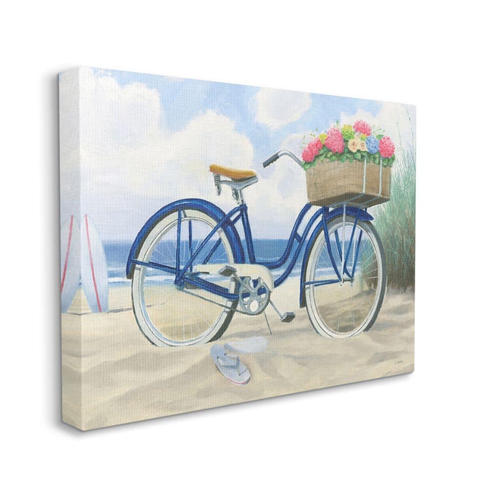 Stupell Industries Bike with Flower Basket Beach Blue Nautical Painting Canvas Wall Art | 36" x 48" | Michaels®