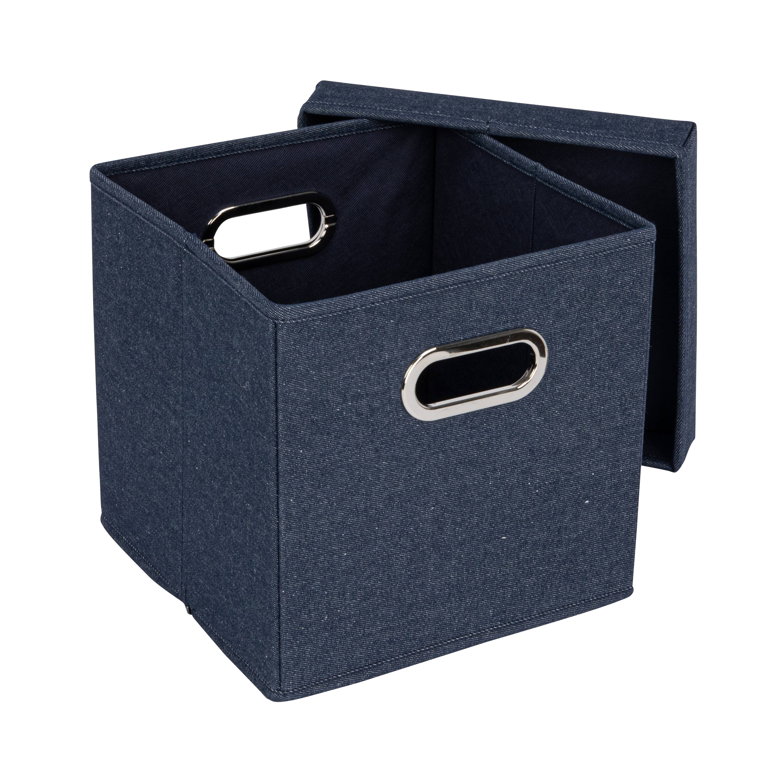 Household Essentials 11.5&#x22; Denim Blue Collapsible Cotton Blend Cube Storage Box with Lid, 2ct.